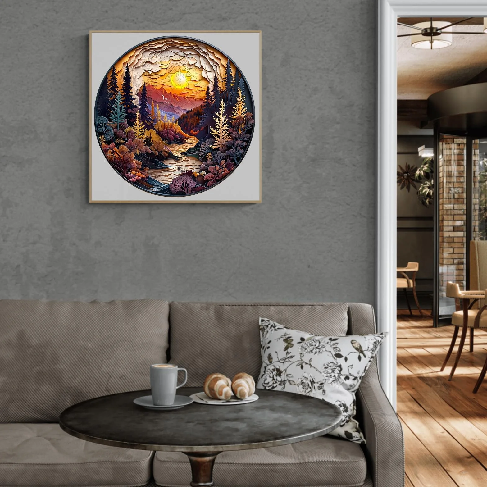 Puzzle in legno per adulti, 300 pezzi, visuale 3D, tramonto, foresta, puzzle in legno, per adulti, 34 x 34 cm, puzzle irregolare unico, puzzle in legno, a forma di animale, in legno con scatola in