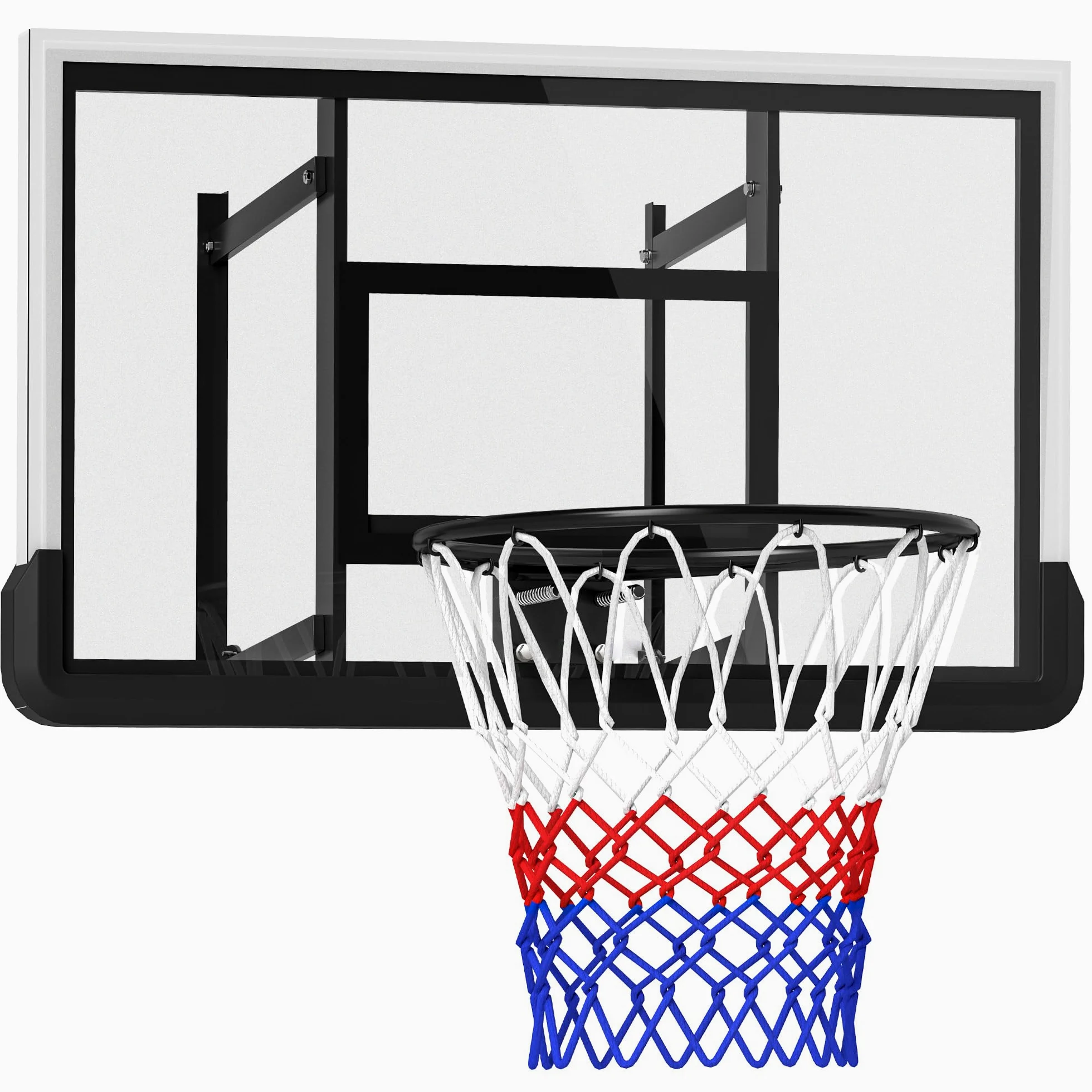 SPORTNOW canestro con tabellone per esterni e interni, tabellone da basket con canestro in acciaio Ø45 cm e rete, montaggio a parete, tabellone da basket per adulti, nero