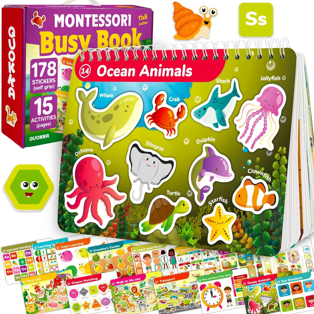 QUOKKA Montessori Busy Book per bambini dai 3 ai 5 anni, libro di attività con pagine interattive, libro di attività di 3 anni con chiusura a tocco per l'apprendimento, regalo prescolare per ragazzi e