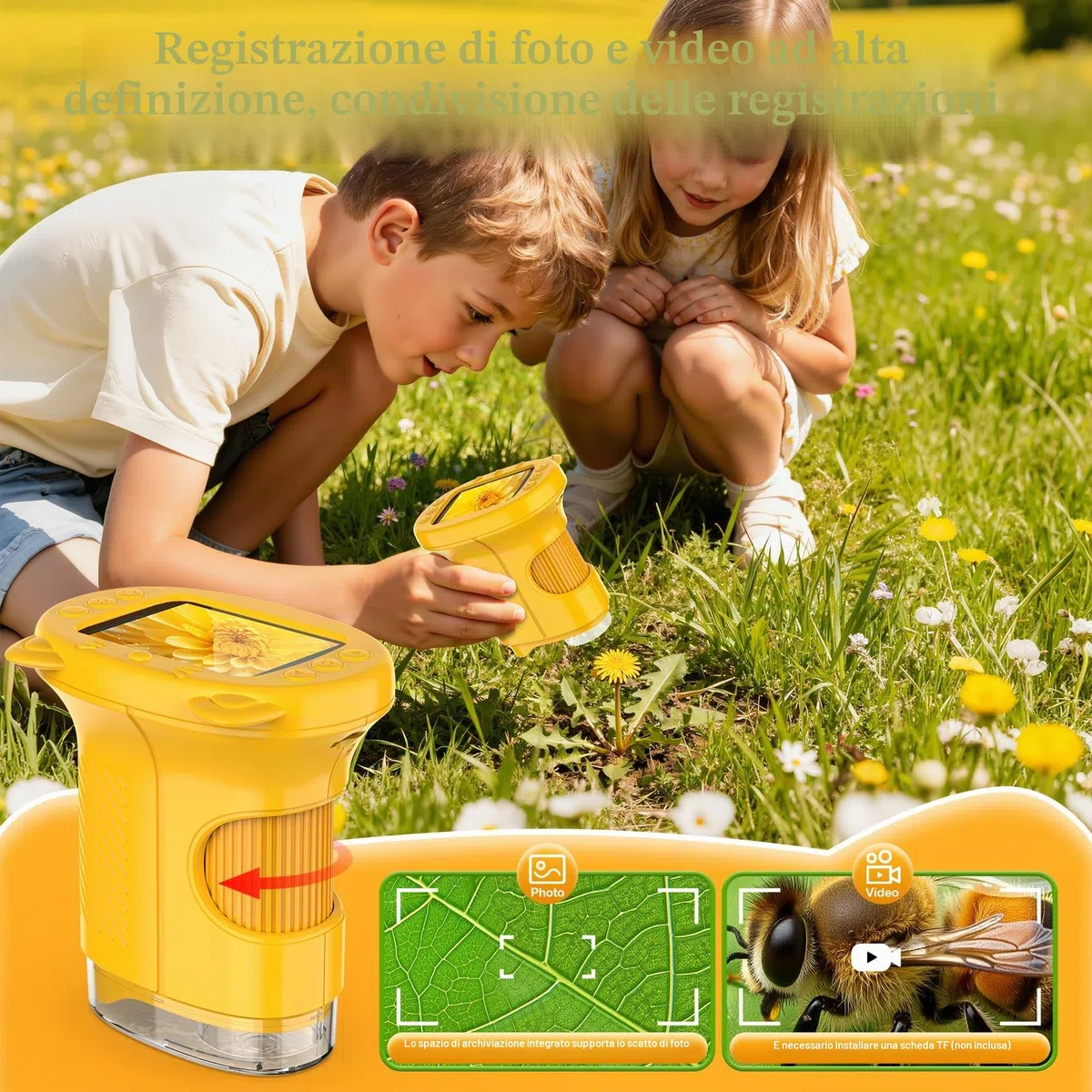 GlobalCrown Microscopio digitale tascabile,Microscopio bambini portatile 200x con schermo da 2,4 pollici,giocattolo per l'apprendimento scientifico per 3, 4, 5, 6, 7, 8, 9,10,11 anni ragazzi,ragazze