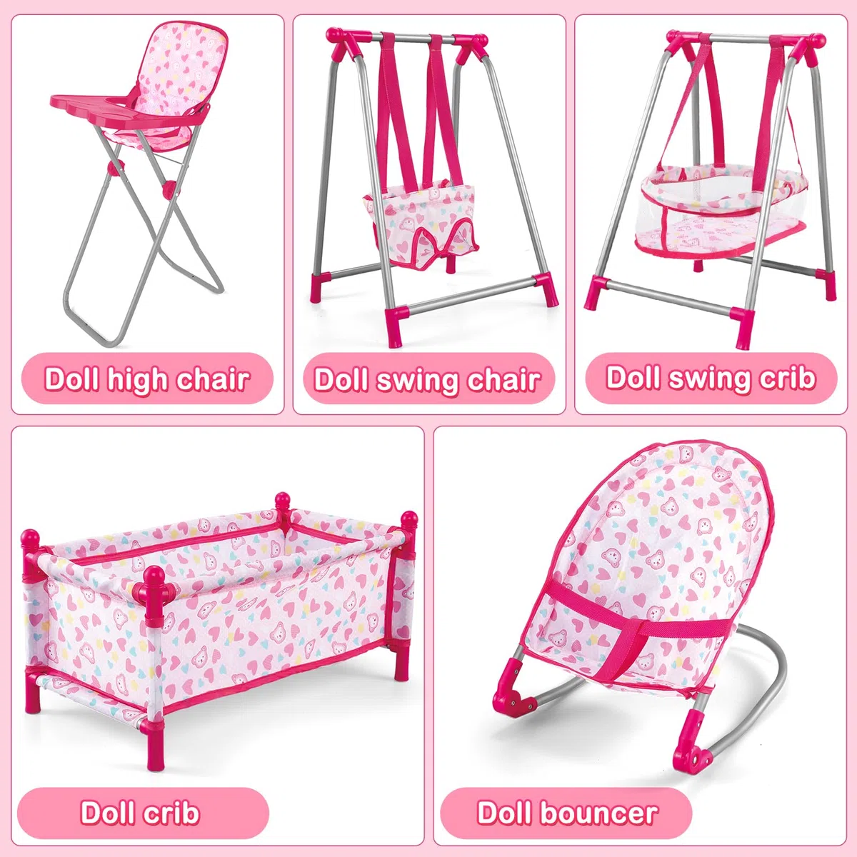 deAO Giocattolo Multifunzionale 5 in 1 per Bambini 1-3 Anni - Letto, Seggiolone, Altalena, Sedia a Dondolo in Plastica
