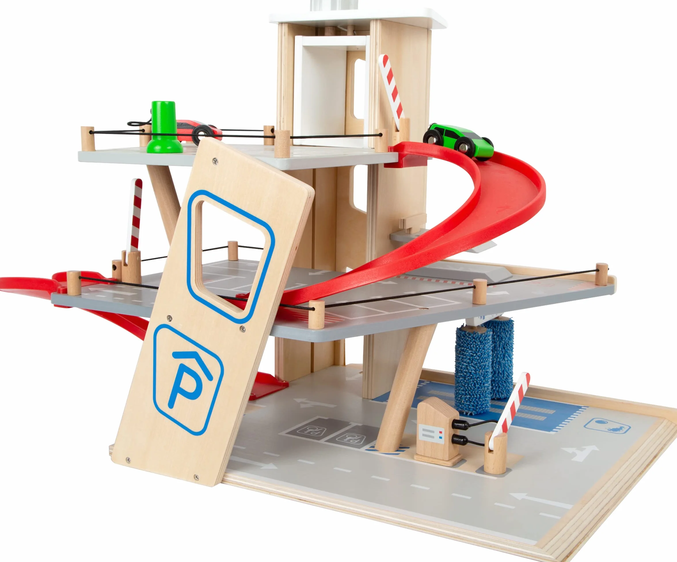 small foot Autosilo Premium, su tre piani con rampa, incl. 2 auto, parcheggio in legno per bambini, 11676
