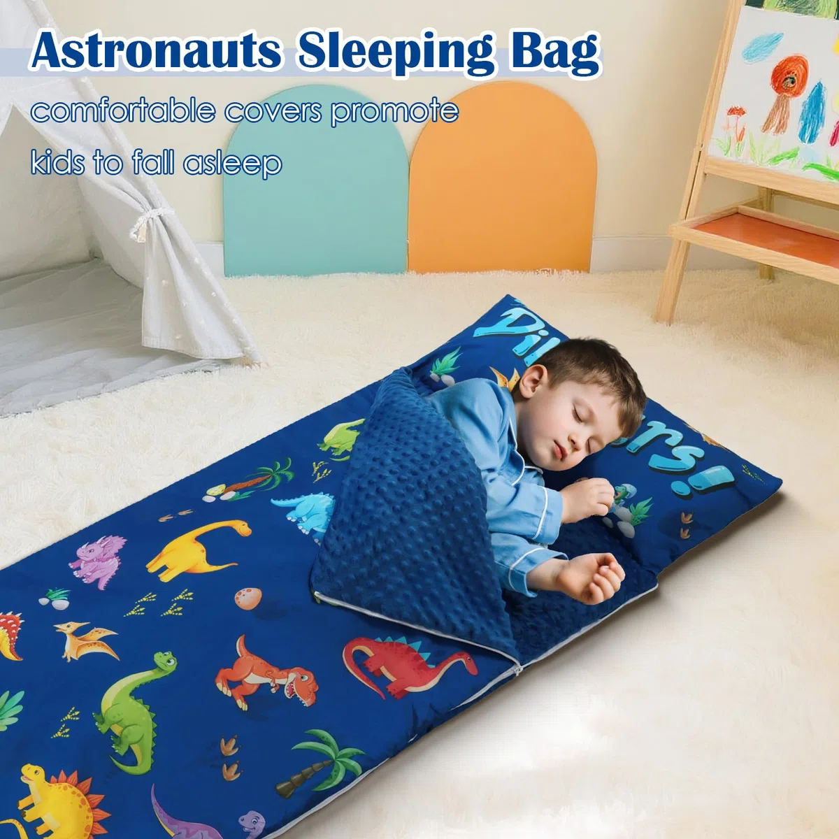 decalsweet Sacco a Pelo Bambino con Rimovibile Cuscino, Nap Mat per Bambini Pieghevole per Ragazze Ragazzi, Nap Mats con Doppia Cerniera per Campeggio, Scuola Materna e Asilo, 150×60cm