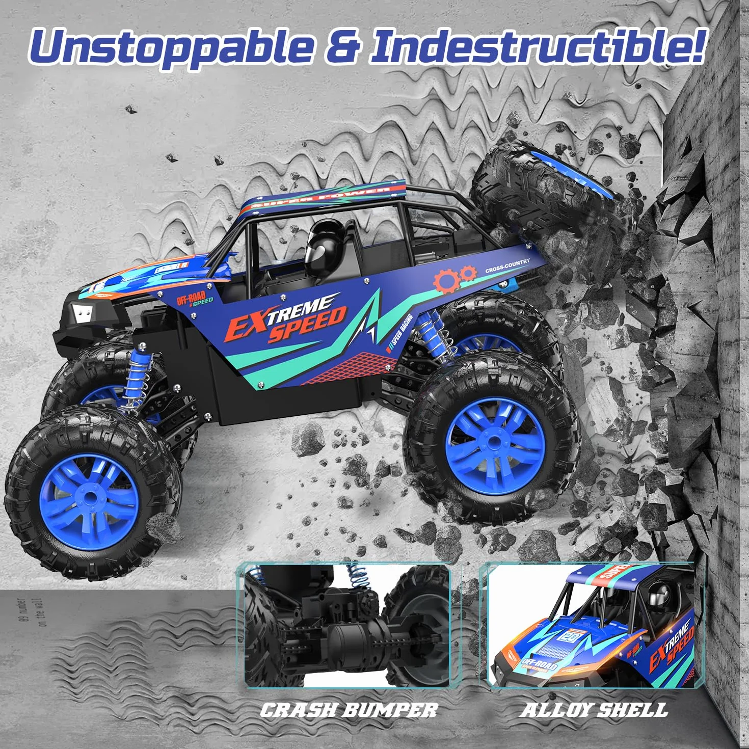 DEERC Grandi auto telecomandate 1:8 Monster Truck fuoristrada con suono realistico, 2,4 GHz 4WD Rock Crawler giocattolo per ogni terreno, 2 batterie per 80 minuti di gioco
