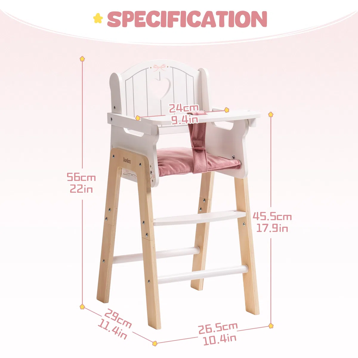 ROBUD Seggiolone per bambole in legno 18-20 pollici Rosa