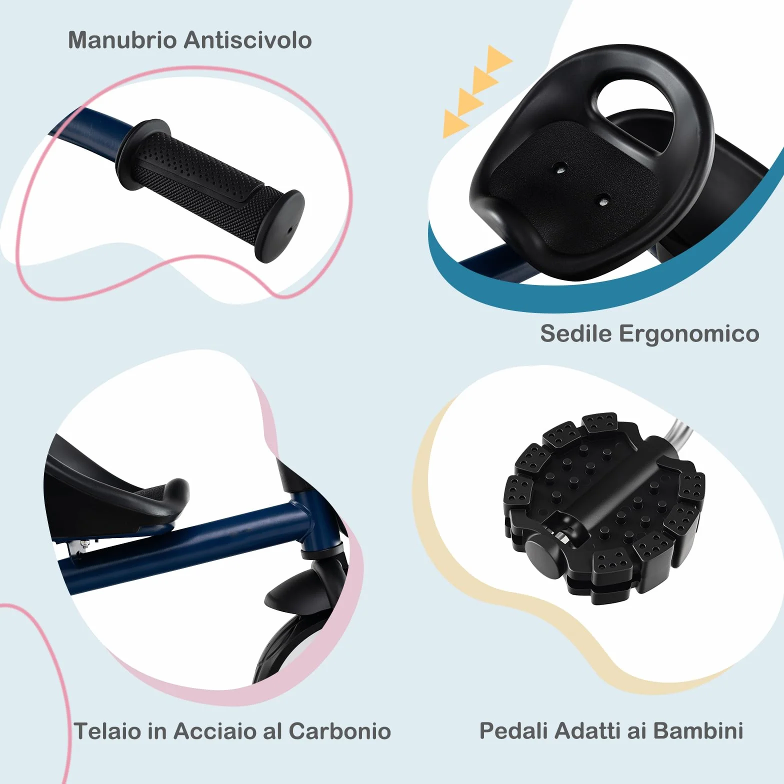 COSTWAY Triciclo per Bambini, Trike con Sede Regolabile Cestini Anteriori e Posteriori, Bicicletta a 3 Ruote con Telaio in Ferro Carbonioso di Alta Resistenza, per Bambini 1,5-5 Anni (Blu)