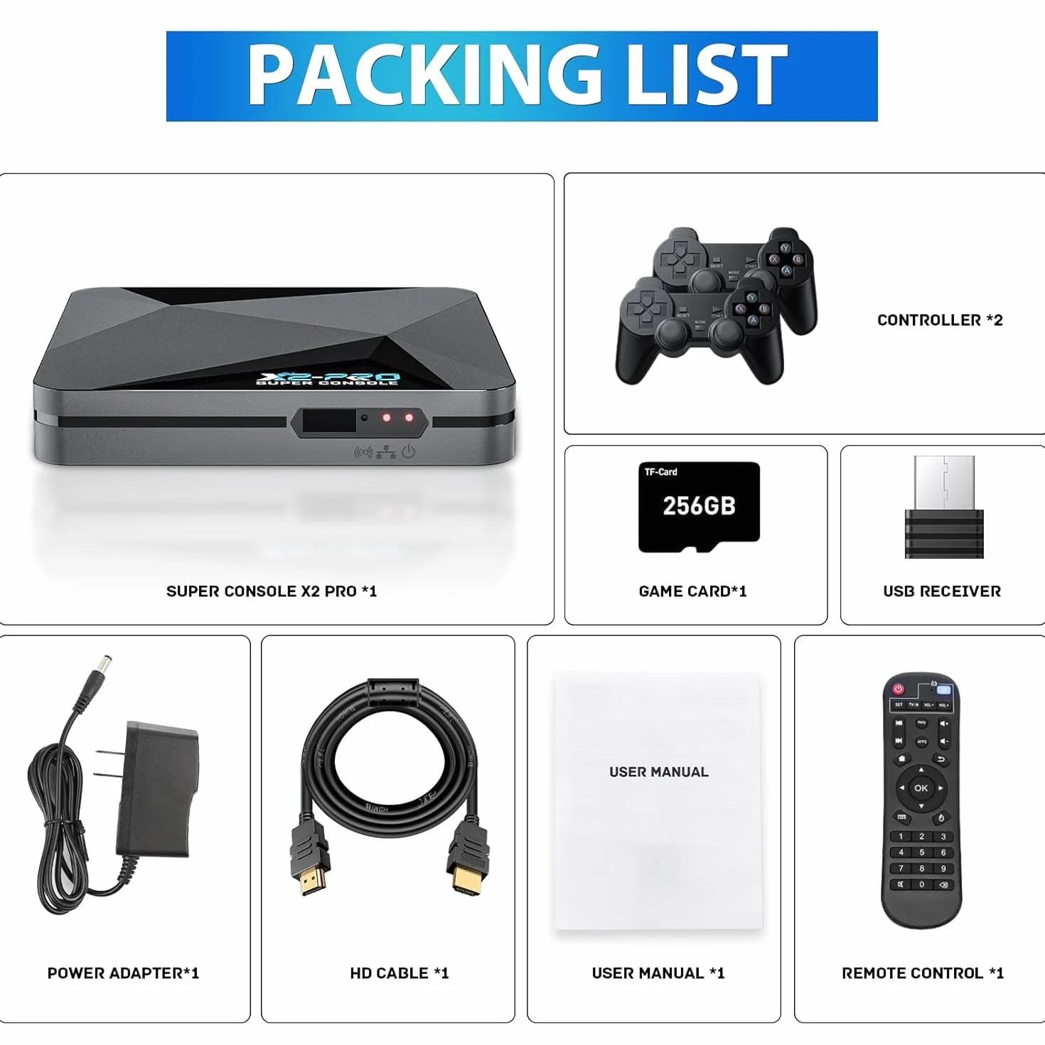 Kinhank Console di gioco retrò con oltre 65000 giochi, Super Console X2 Pro per videogiochi Android 9.0/Emuelec 4.6, chip S905X2, uscita 4K UHD, 2.4G+5G, BT 5.0