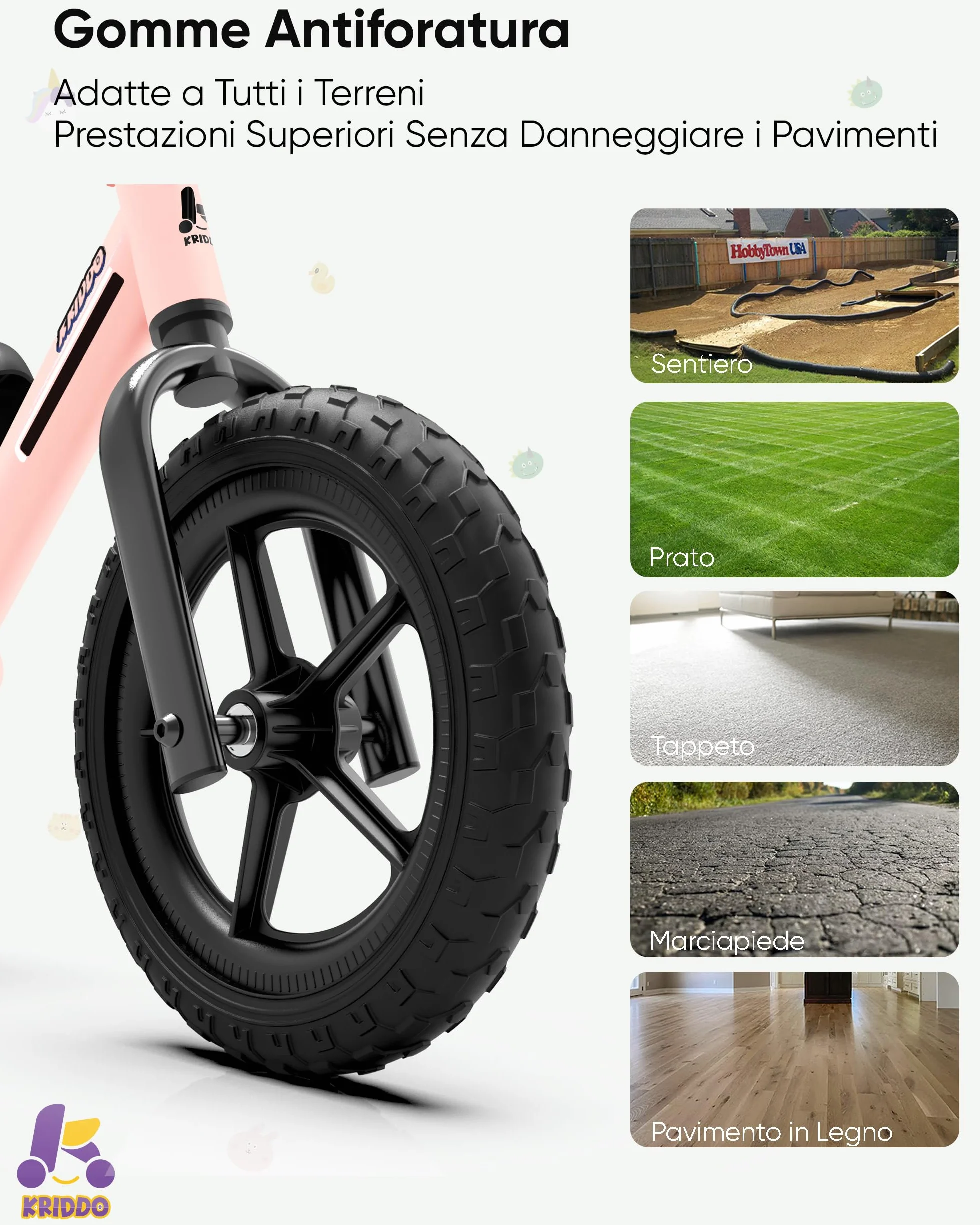KRIDDO Bicicletta senza pedali per bambini dai 2 ai 5 anni, doppio cuscinetto per una guida più fluida, adorabile piastra, sedile e manubrio regolabili, regalo per bambini dai 2 ai 3 anni
