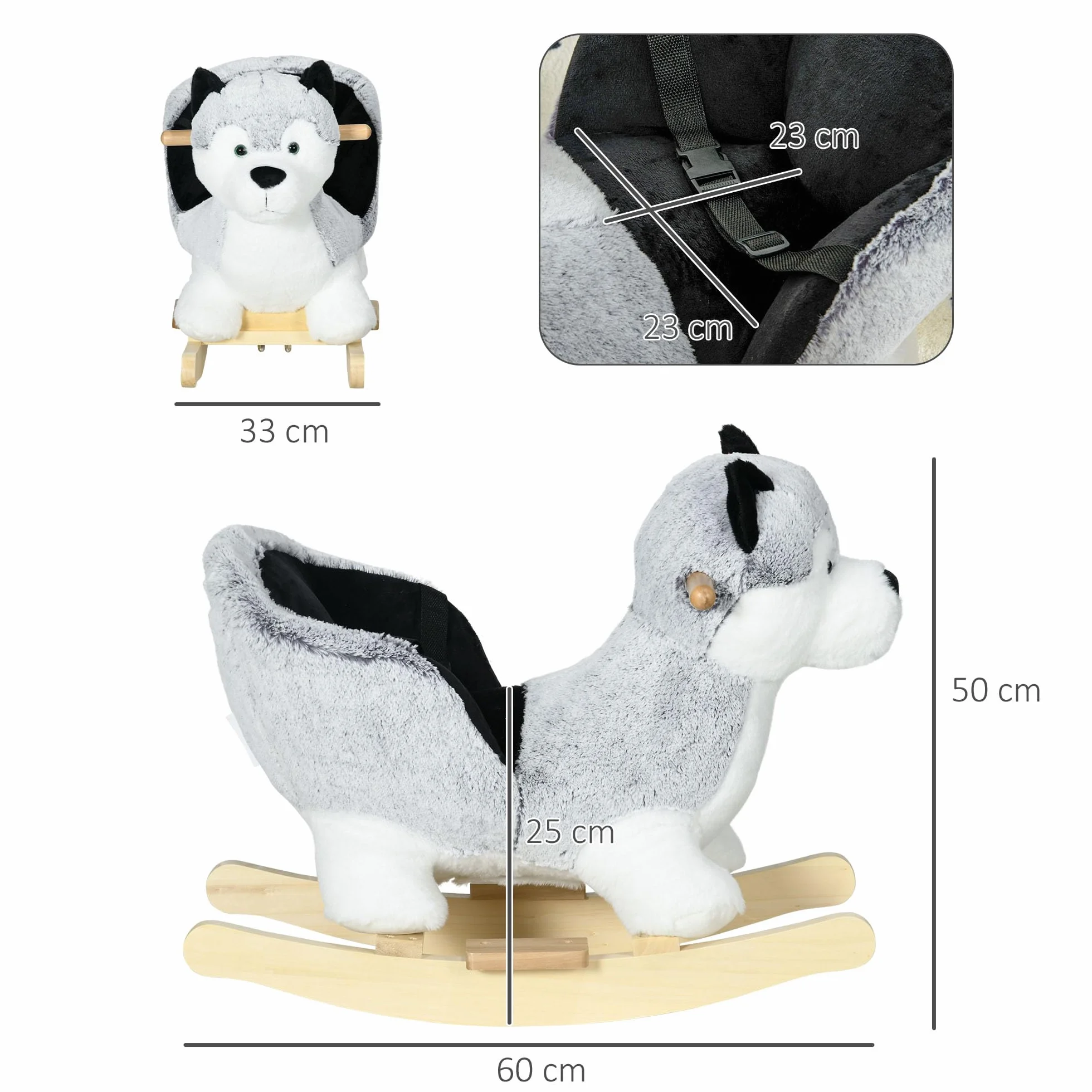 HOMCOM Cavallo a Dondolo per Bambini da 18-36 Mesi, Cavalluccio a Dondolo per Bambini Cavalcabile con Suoni Realistici, 60x33x50 cm, Grigio