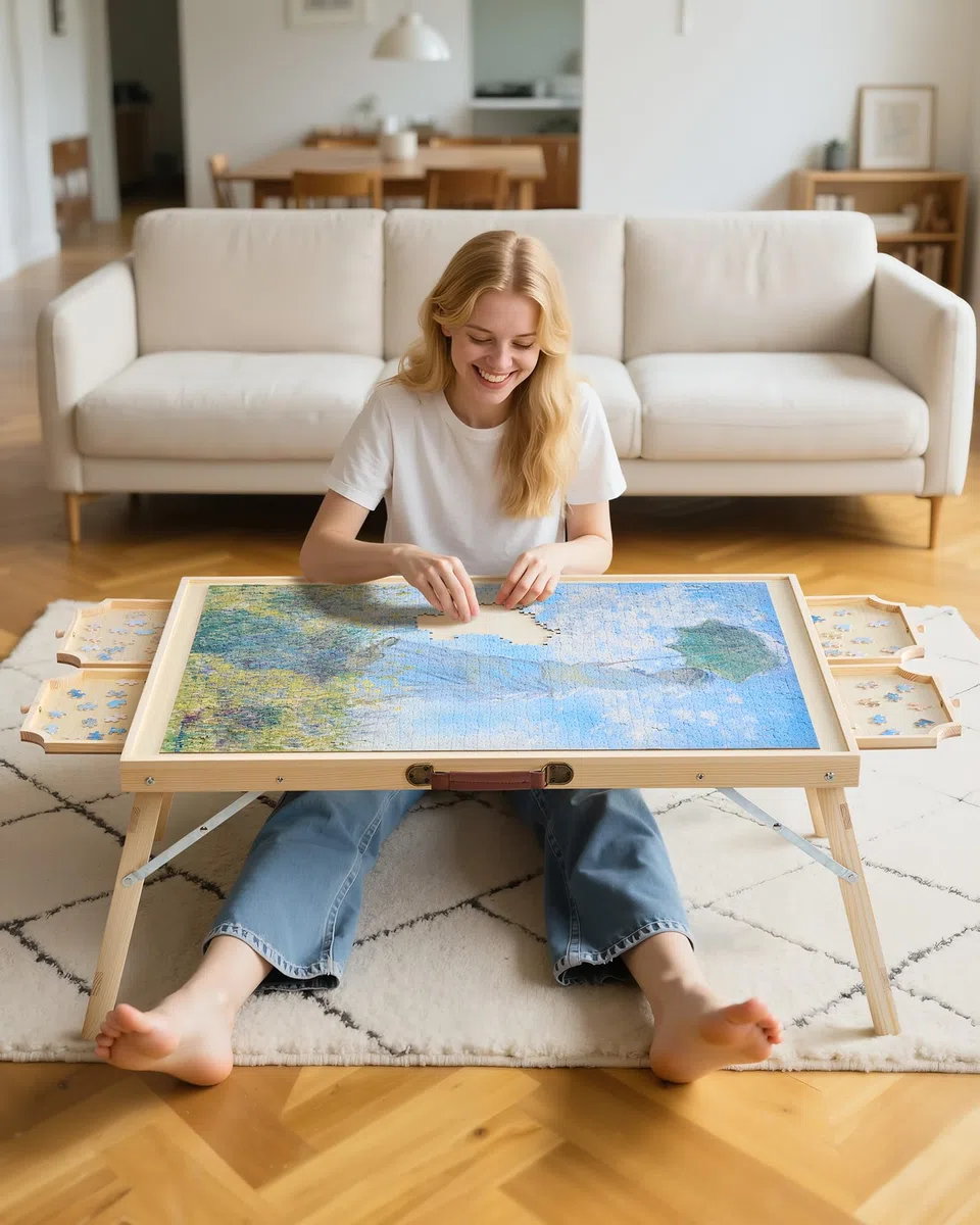 VEVOR Tavolo da Puzzle Pieghevole da 1500 Pezzi con Gambe Pieghevoli, 4 Cassetti e Coperchio, Set da Tavolo per Puzzle Standard in Legno 865 x 635 mm per Adulti, Facile da Riporre