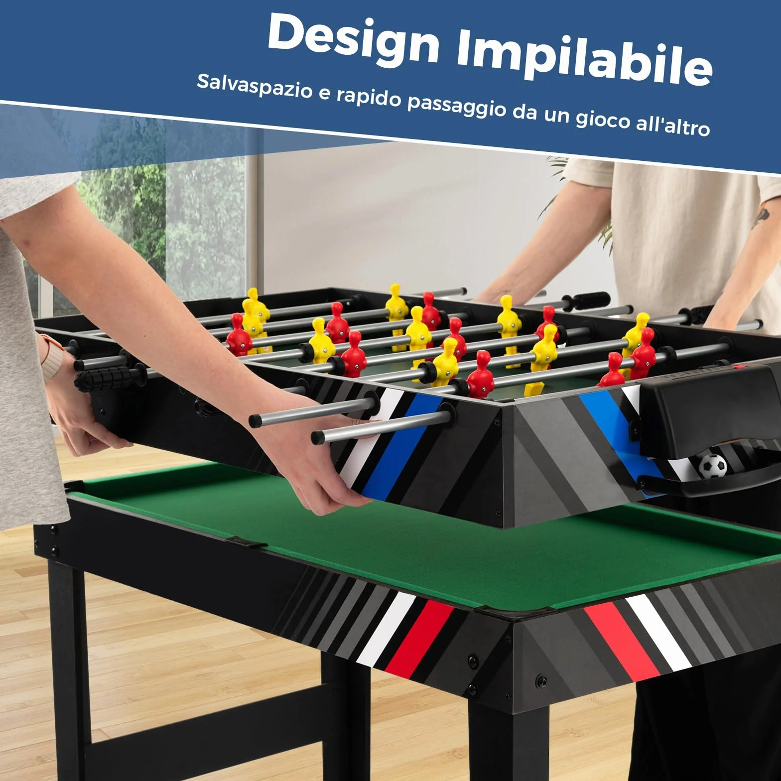 COSTWAY 4 in 1 Tavolo Multigioco, Calcio Balilla/Tavolo da Biliardo/Ping Pong/Air Hockey, Calcetto Multigioco Impilabile per Casa Feste Bar, 125x97x83 cm
