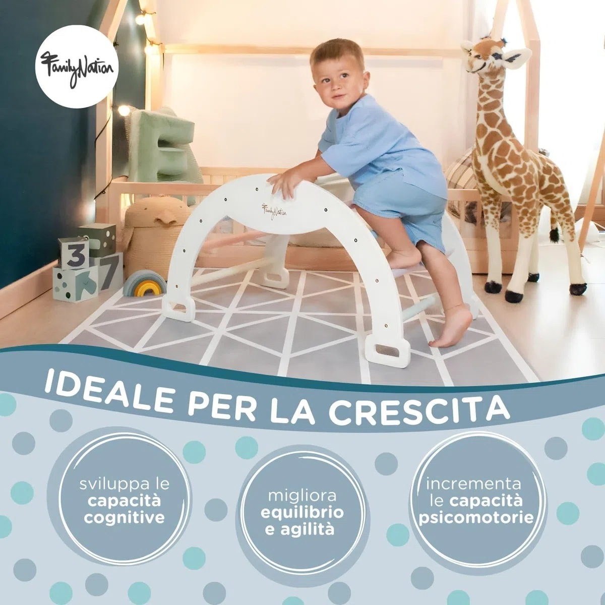 Arco Montessoriano in Legno 45x80x50 cm per Bambini 1 Anno Arrampicata e Dondolo