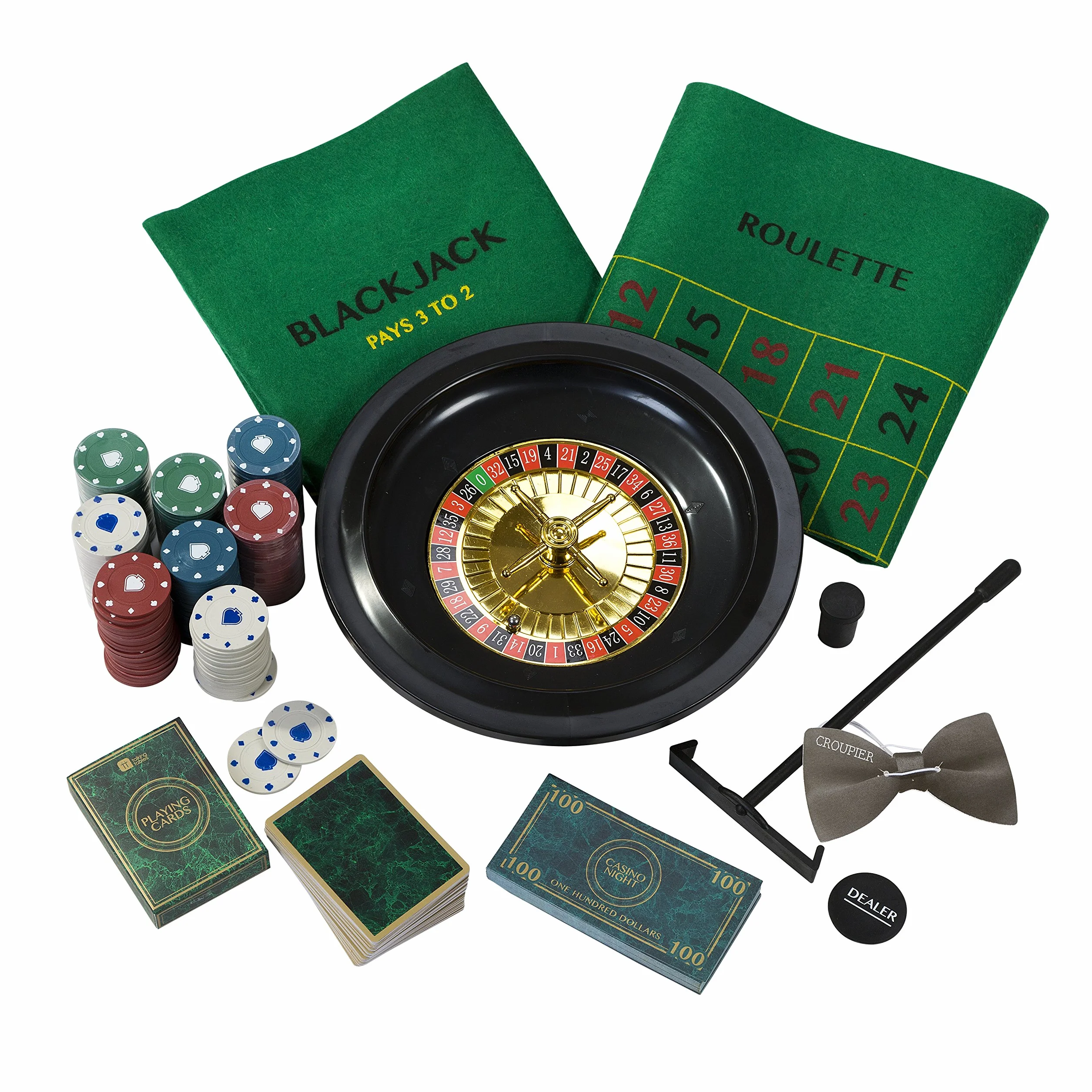 Talking Tables Casino Night Kit Poker Blackjack Roulette Set Gioco per Adulti | Tappetino Fiches Carte Denaro Palline GAMECASINO