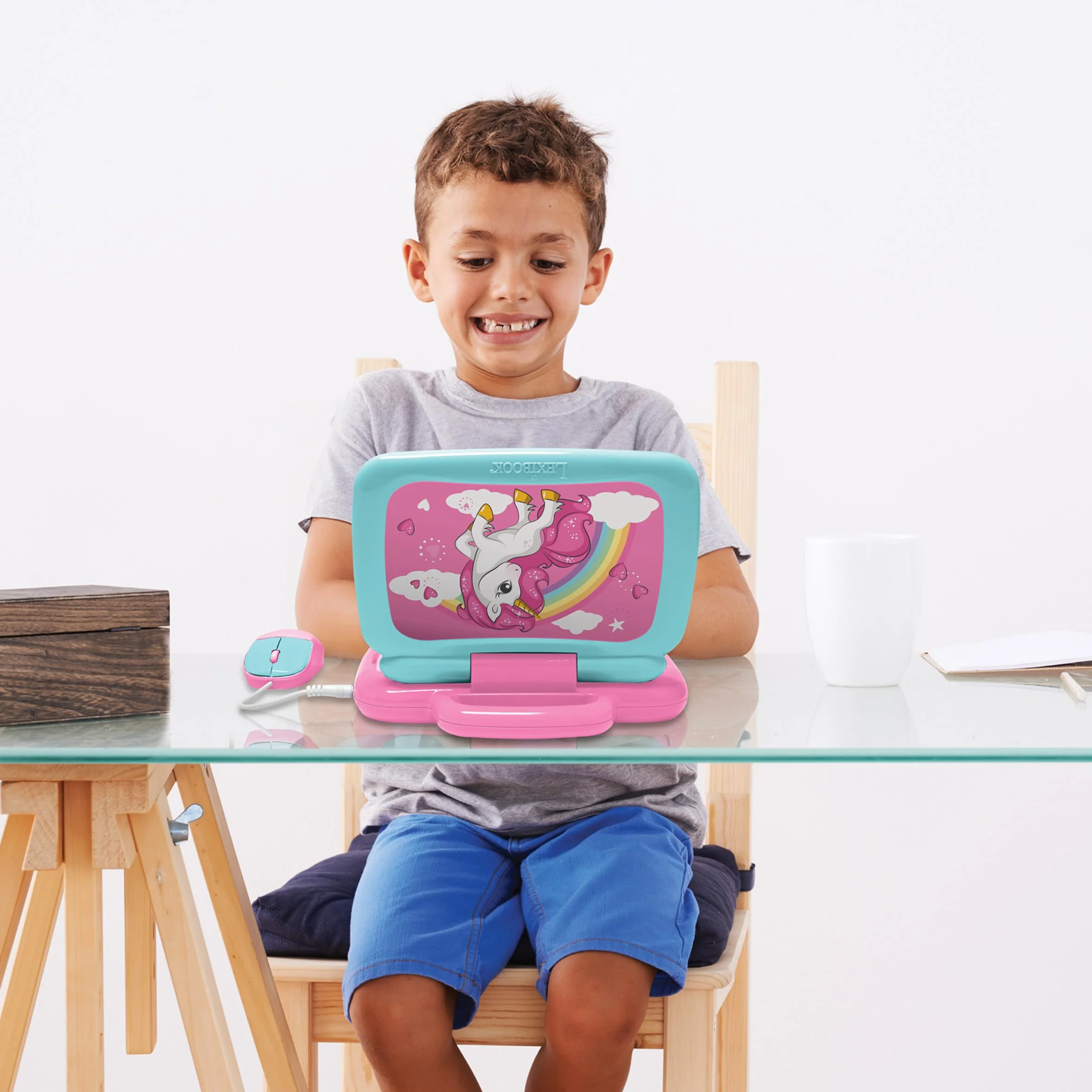 Lexibook, Unicorno, Computer Portatile educativo bilingue Francese/Inglese con 40 attività di Cui Un Nuovo Modo per Imparare a Leggere e contare, JC398UNIi1