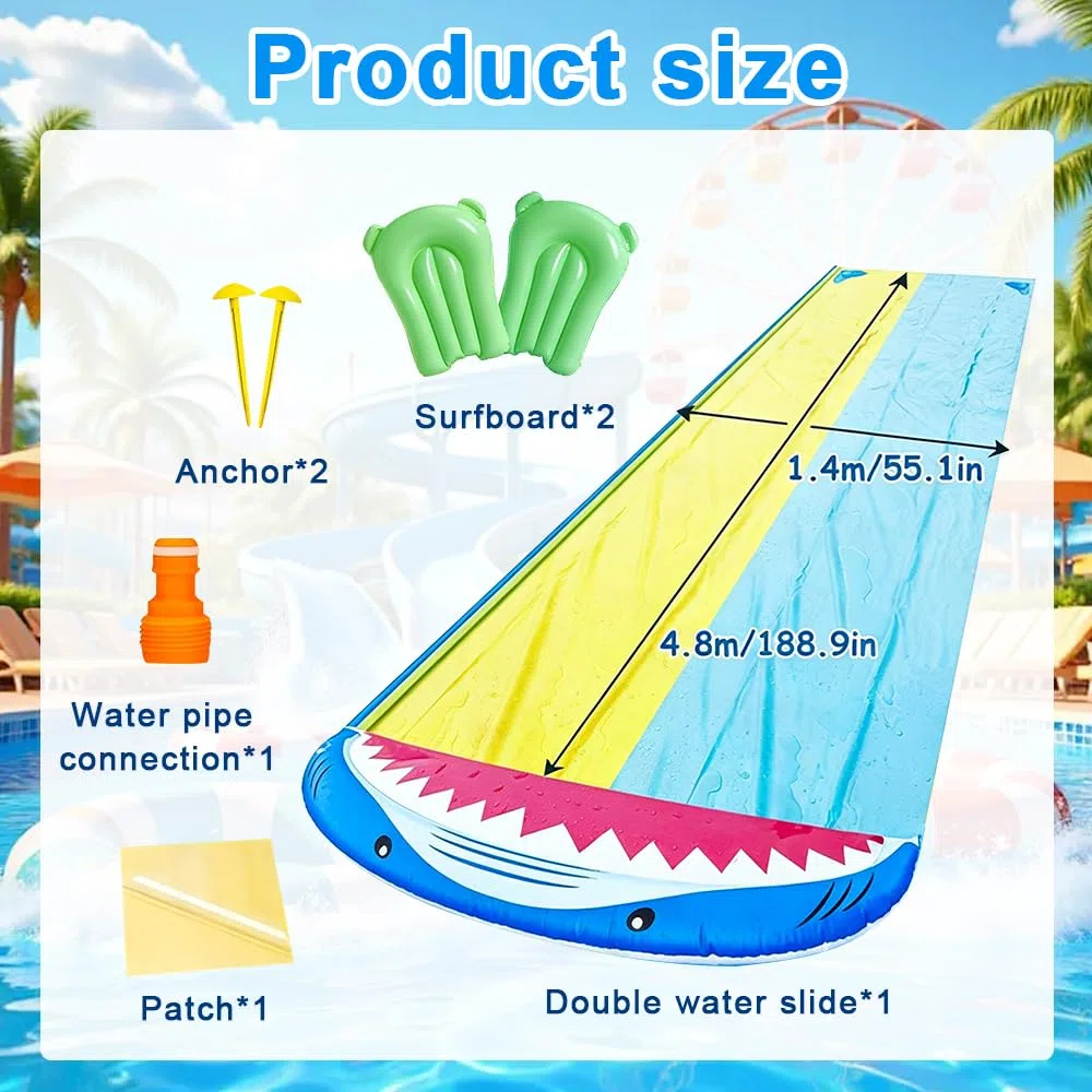 Scivolo Acquatico Giardino Doppio con 2 Bodyboards per Bambini e Adulti