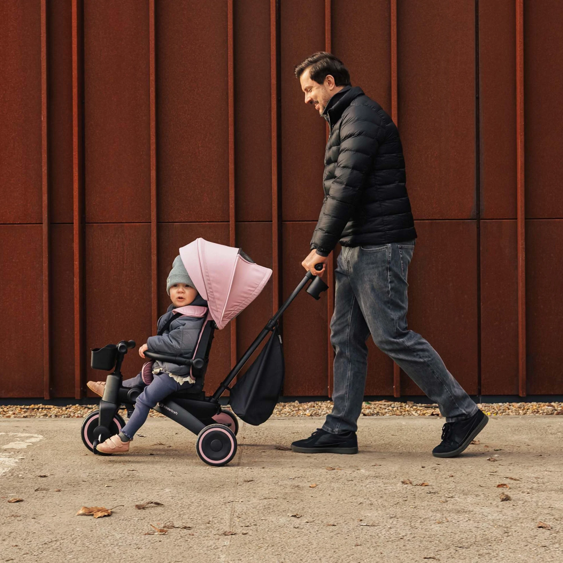 Kinderkraft JAZZ 3 triciclo pieghevole 9 mesi-25 kg, seduta 360°, semi-reclinabile fronte/retro, capotta UPF 50+ impermeabile, ruota libera, chiusura compatta, Verde