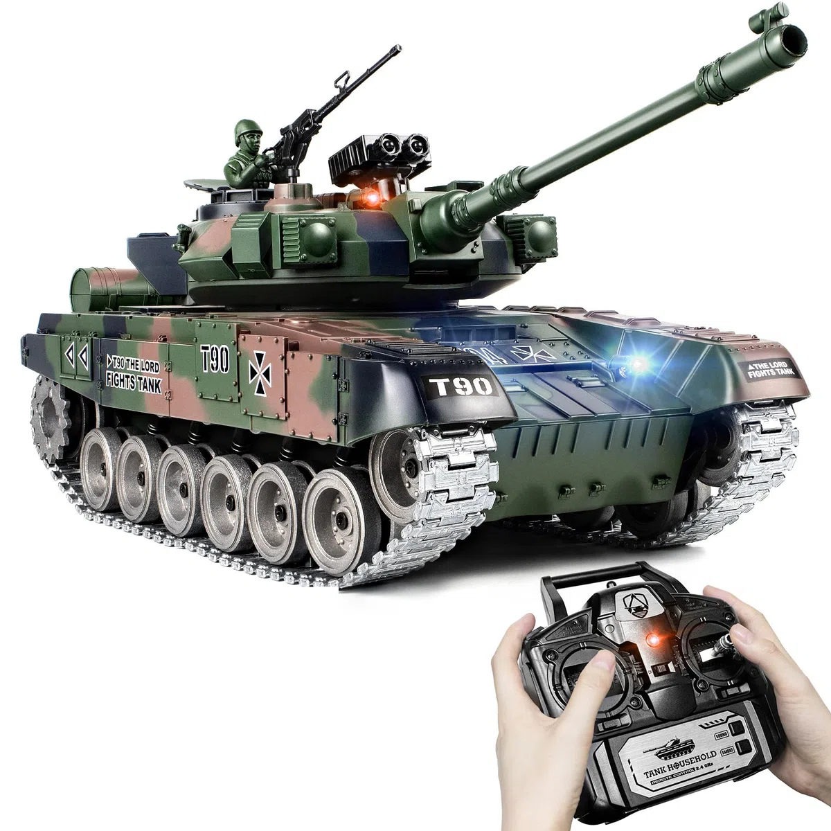 Supdex Carro Armato Telecomandato Russia T90, 1/18 Modello di Carro Armato, 2.4GHz Telecomando Giocattolo, con Suoni Realistici e Luci, Veicolo Militare RC per Adulti e Bambini che Spara BBS