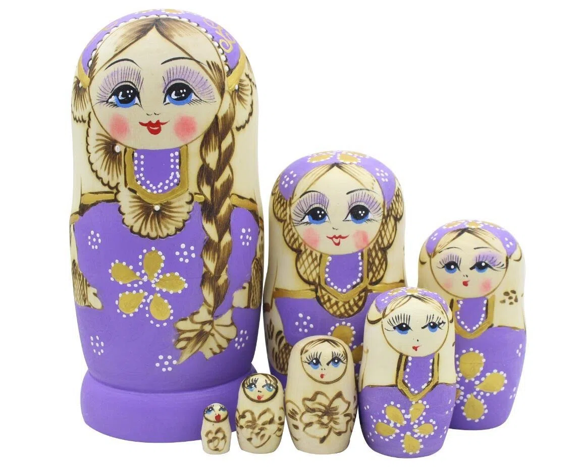 Bambole Babushka tradizionali russe nidificanti in legno Set di 7 matriosche viola giocattolo impilabile regalo per bambini