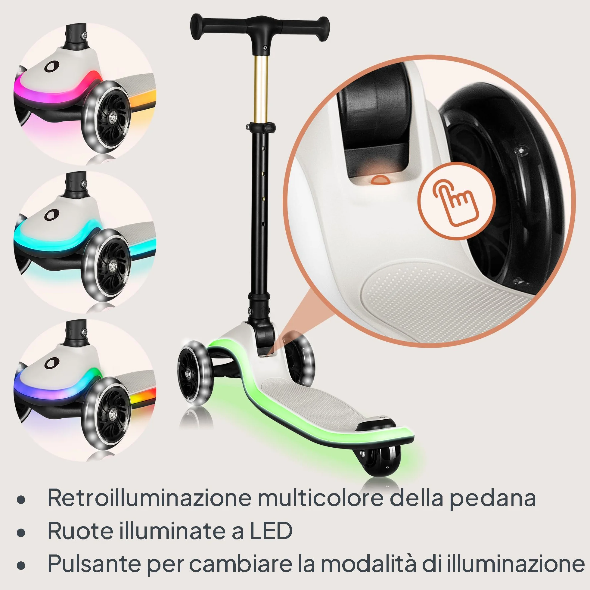 LIONELO Monopattino Bambino a 3 Ruote MEY per bambini da 3 anni fino a 50kg, Monopattino per Bambini con Illuminata e Ruote a LED, Altezza Regolabile, Pedana Antiscivolo, laggero, Cestino