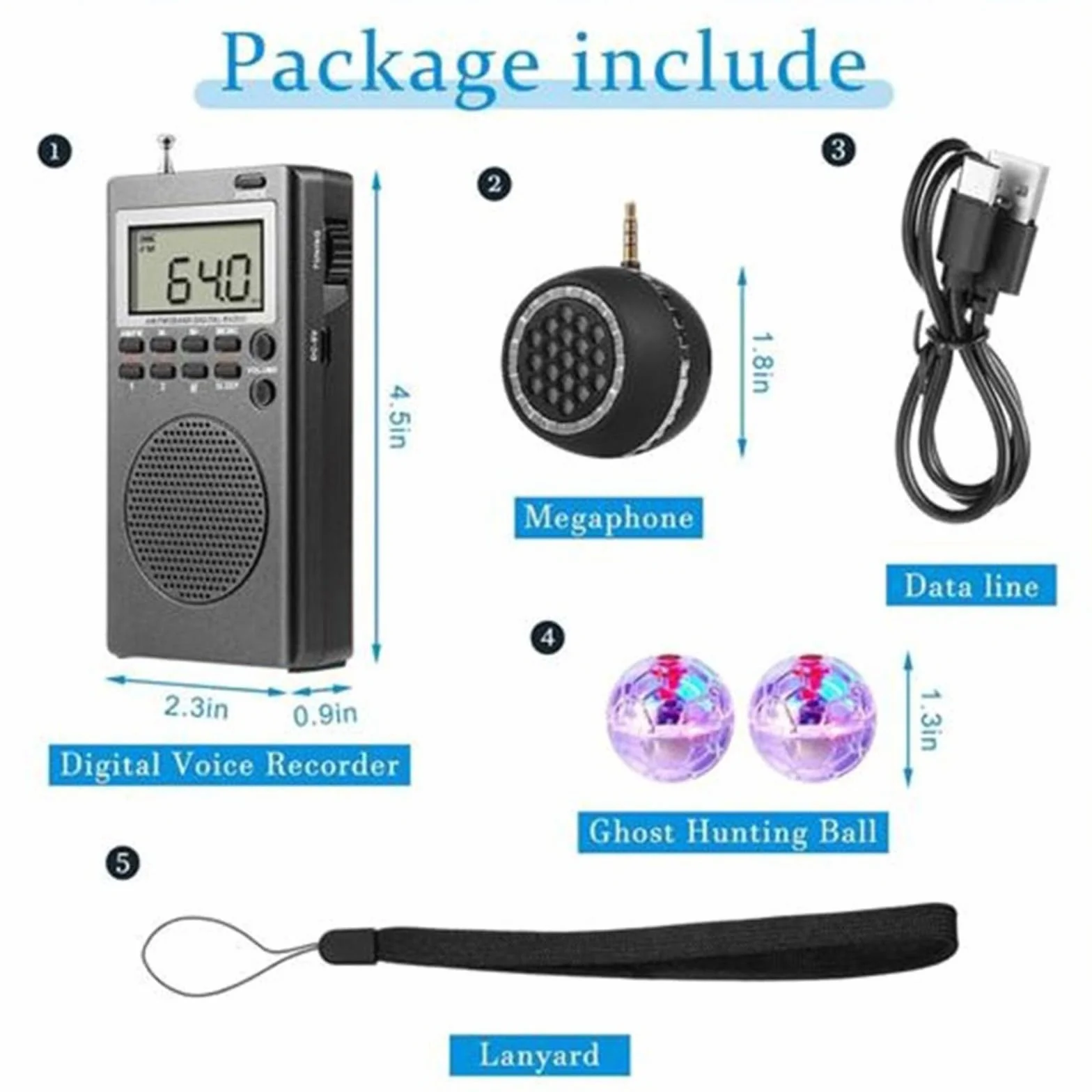 Kit di indagine paranormale con radio box, sensore LED sfere altoparlante per caccia, set da 4/6 pezzi (6 pezzi)