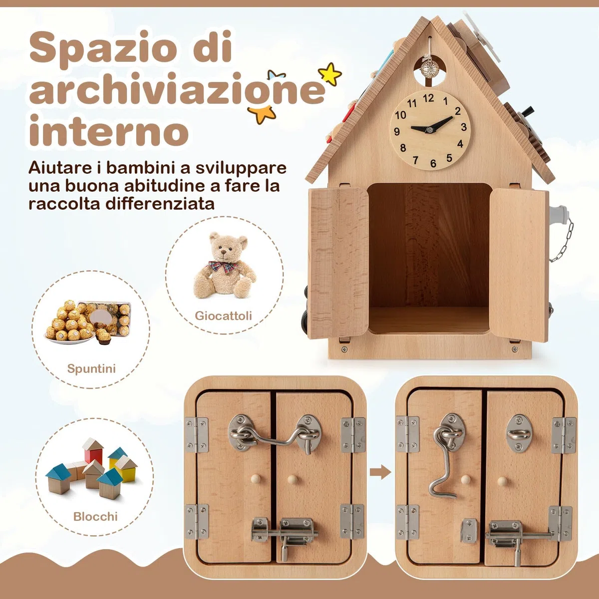 RELAX4LIFE Giochi Montessori Busy House, Casetta Attività Bambini 1-5 Anni