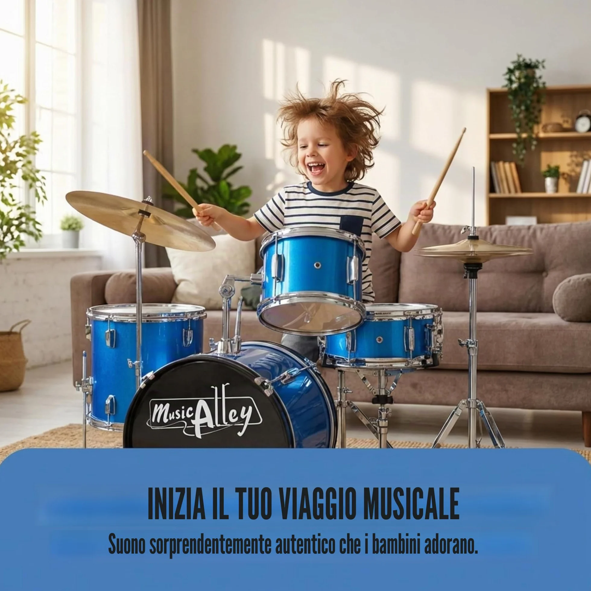 Batteria Music Alley Junior con sgabello e bacchette