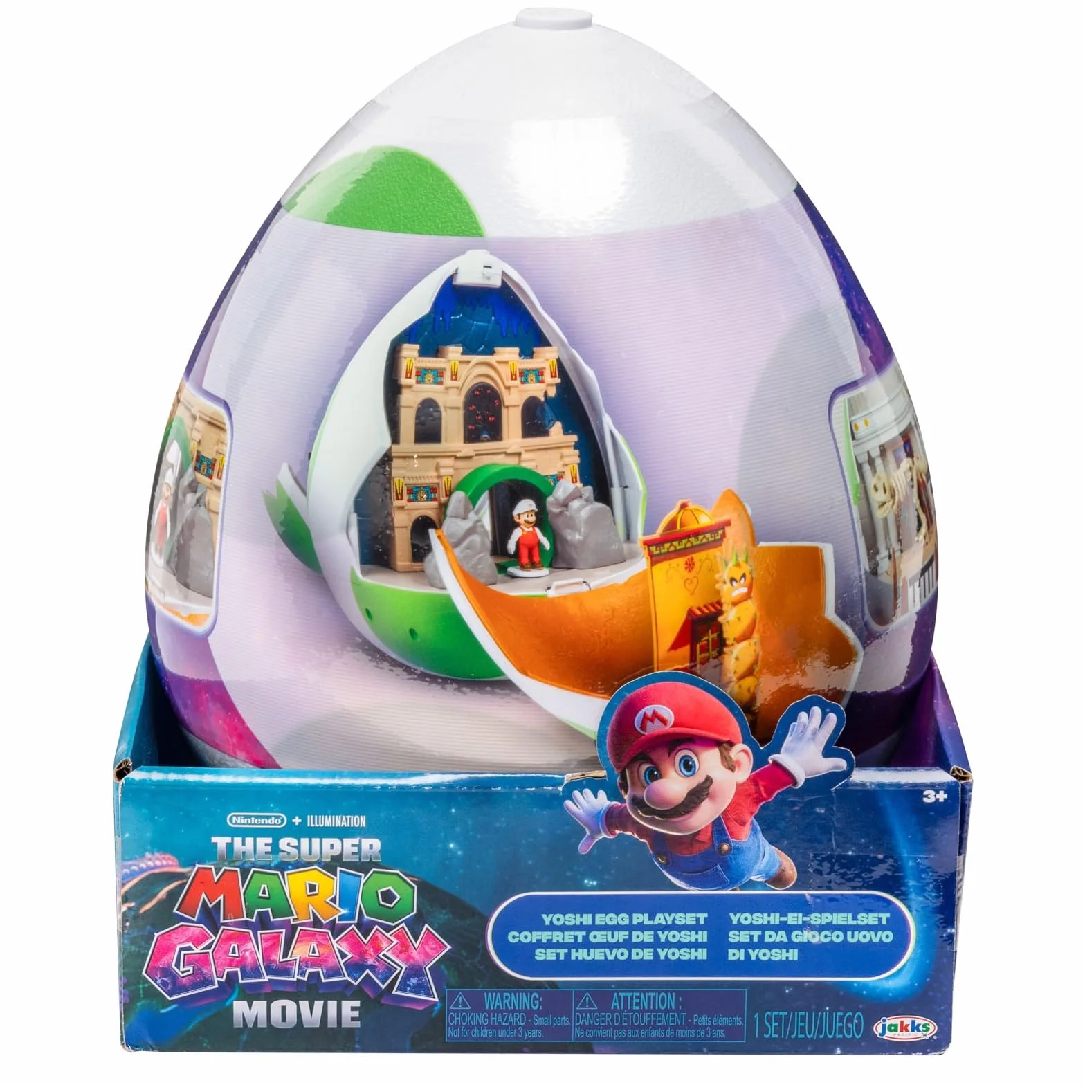 Playset Uovo di Yoshi del film Super Mario Galaxy, 23 cm, con personaggi d'azione da 3,8 cm, con licenza ufficiale Jakks Pacific, include mini figure esclusive, playset, età 3+