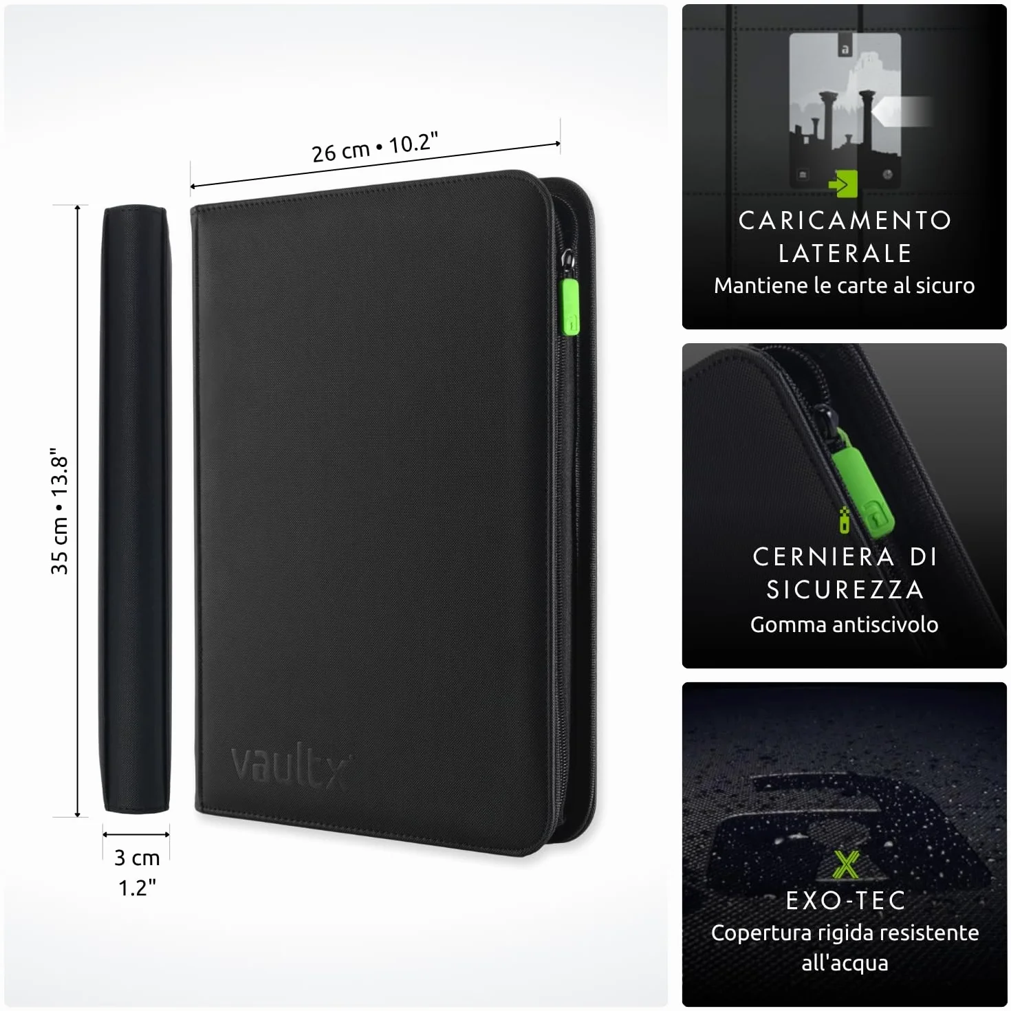 Vault X Raccoglitore per Carte da Collezione a 9 Tasche con Cerniera, 360 Carte, Materiale Exo-Tec per Album, 20 Pagine a Caricamento Laterale, TCG (Nero)