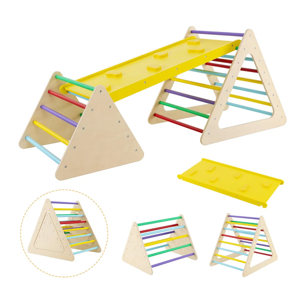 RELAX4LIFE Triangolo da Arrampicata in Legno con Scivolo, 2 Scale e 1 Rampa, Giochi Montessori per Bambini 1+