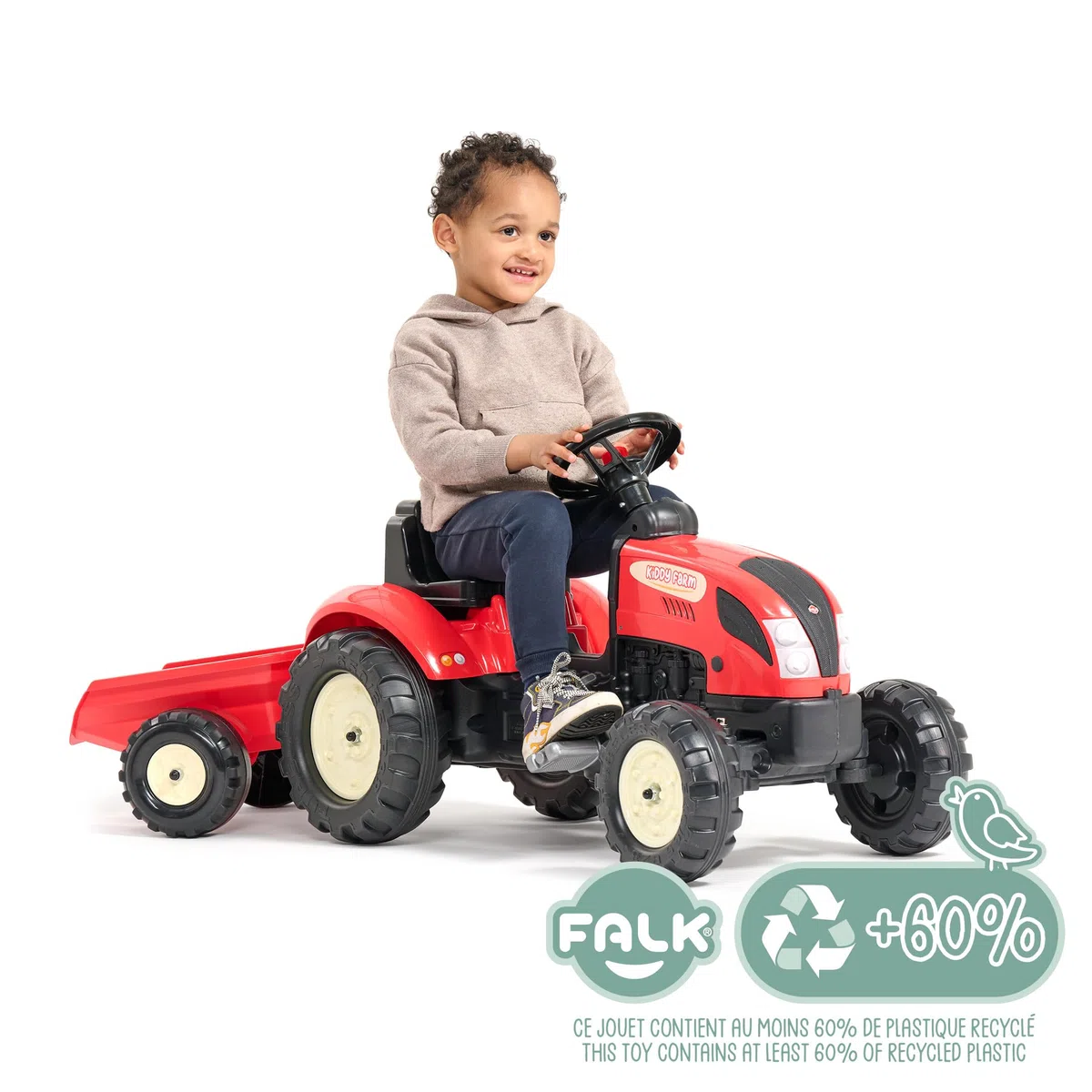 FALK Trattore a pedali Kiddy Farm Rosso con rimorchio Made in France 2158L