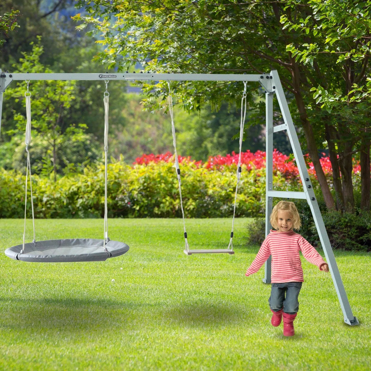 HyperMotion Altalena da Giardino 3-in-1 per Bambini e Adulti - Set con Dondolo, Nido Cicogna, Amaca - Struttura Acciaio Regolabile 180kg