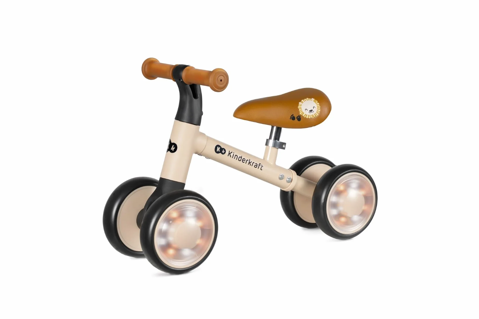 Kinderkraft Cutie Flash - Bicicletta da corsa per bambini, senza pedali, ruote con luci a LED, design moderno, costruzione sicura, per bambini a partire da 1 anno, colore: Beige