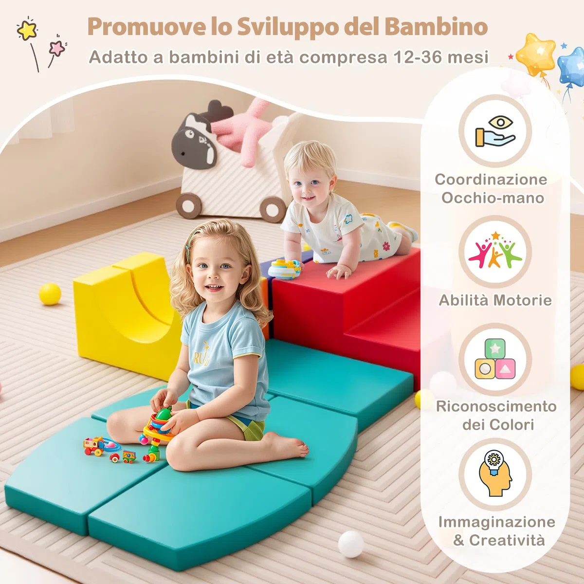 COSTWAY Zestaw 10 Giocattoli da Arrampicata per Bambini, Blocchi in Schiuma Morbidi, Set Attività Gattonare e Scivolare 1-3 Anni (Verde)