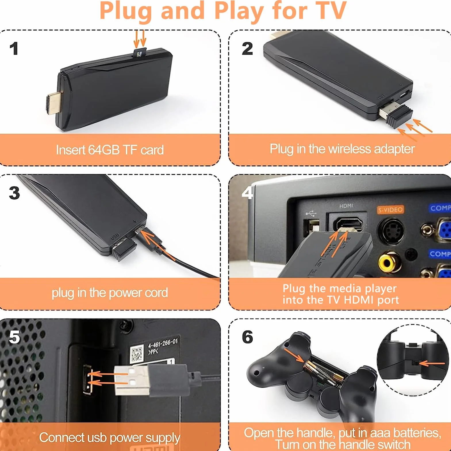 Whatsko Console per Video, 2 Controller Wireless, Plug and Play con Uscita 4K HD per TV, Computer e Proiettore, Regalo per Familiari e Amici