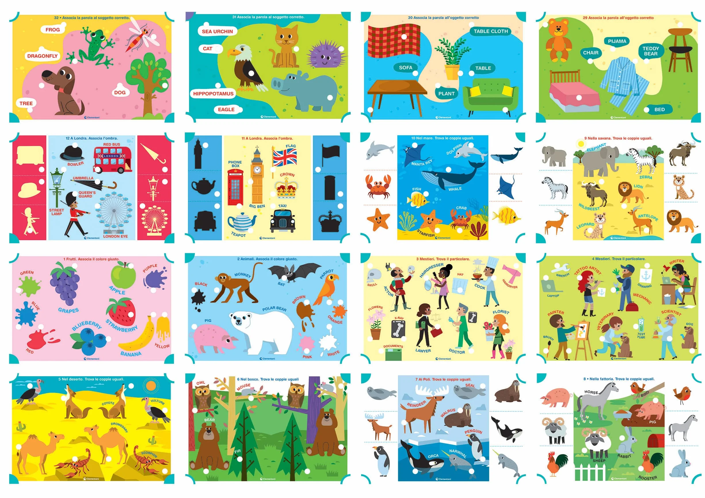 Clementoni Sapientino - Banchetto Inglese con 16 Schede Educative Illustrate, 32 attività e 2 Penne Interattive, Gioco Educativo 3-6 Anni, Made in Italy, Lingua Italiana, 16387