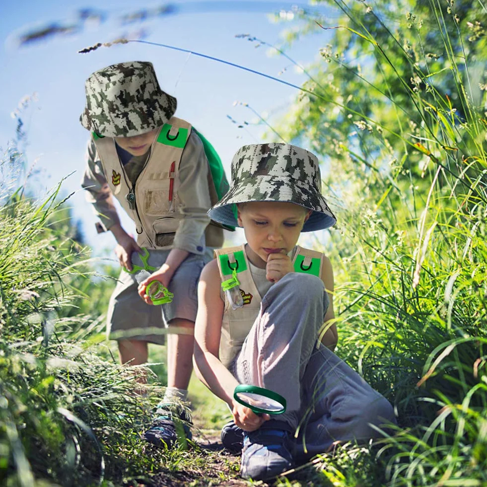 ESSENSON Kit Esploratore all'aperto - Set Cattura Insetti con Gilet, binocolo, Torcia elettrica, Regalo di Compleanno del Giocattolo di Avventura di Campeggio per Ragazzi e Ragazze di età 3-12 Anni