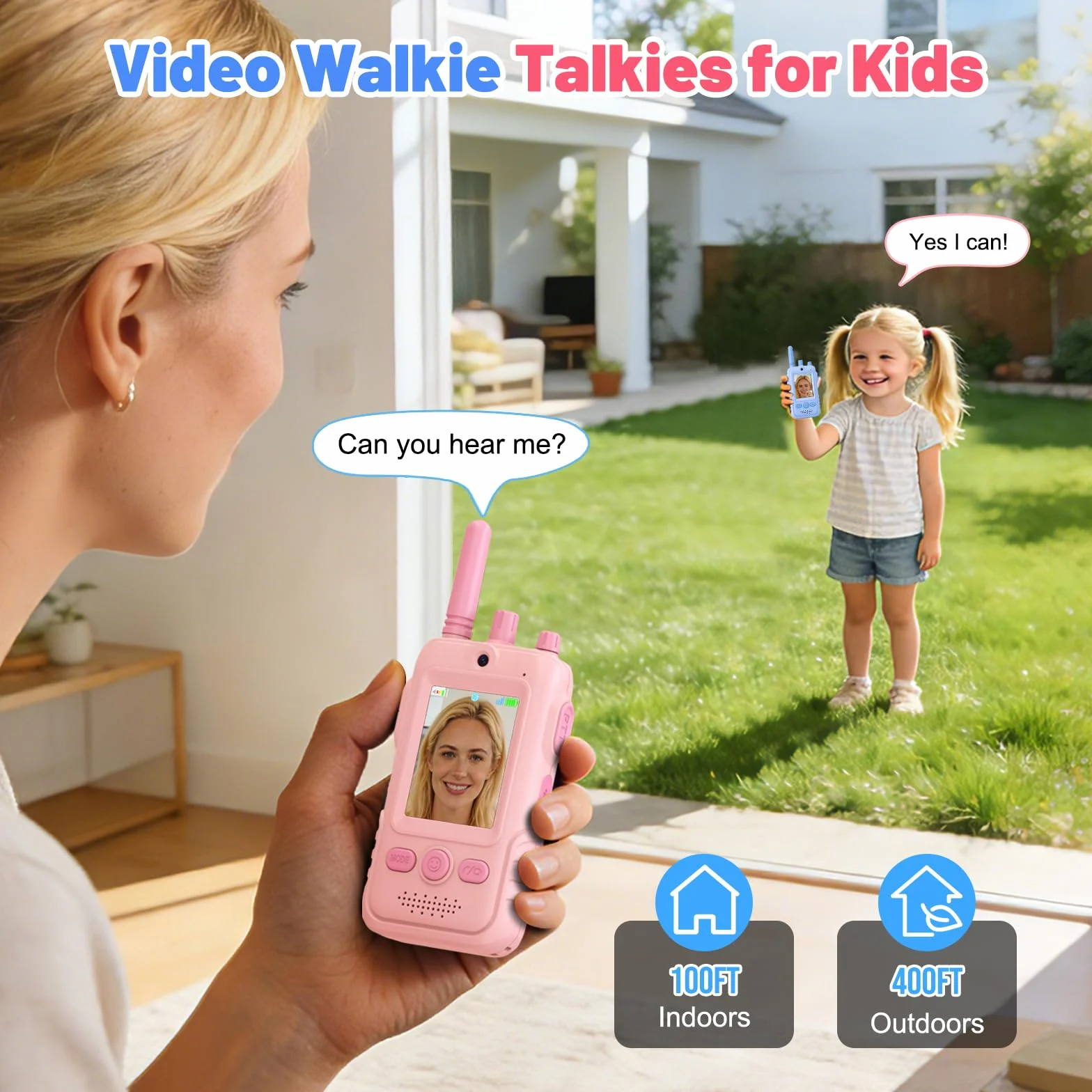 Video Walkie Talkie Bambini, 2 Walkie Talkie Ricaricabili con Display, Telecamera HD& Modificatore Vocale, Lunga Portata, Regalo per Bambini e Bambine dai 3 ai 12 Anni