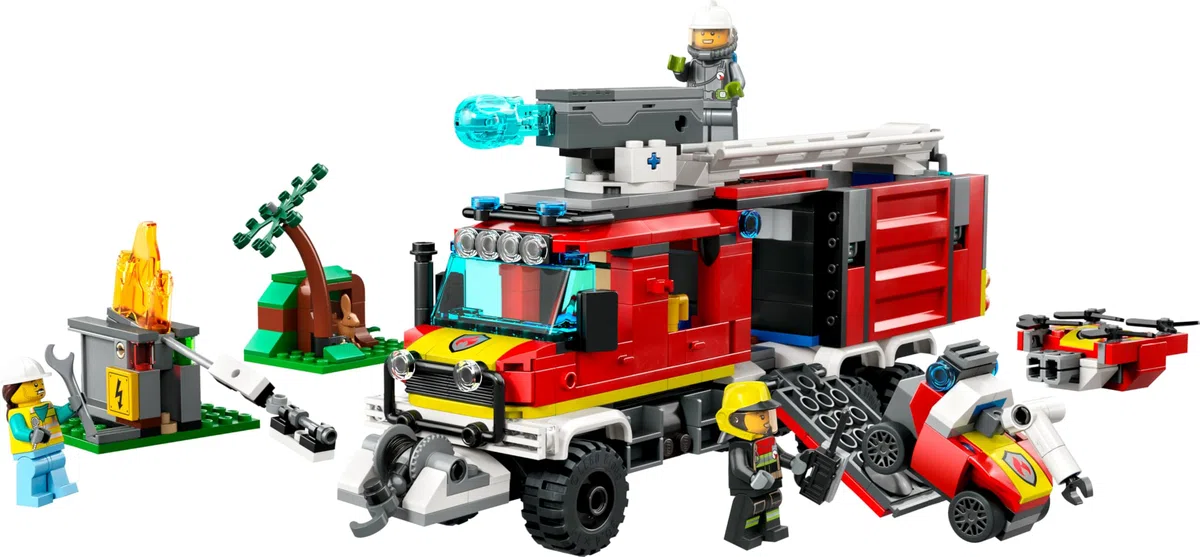 LEGO 60374 City Fire Autopompa dei Vigili del Fuoco, Unità di Comando dei Pompieri con Camion Giocattolo e Droni Terrestri e Aerei, Veicoli per Bambini, Ragazzi e Ragazze