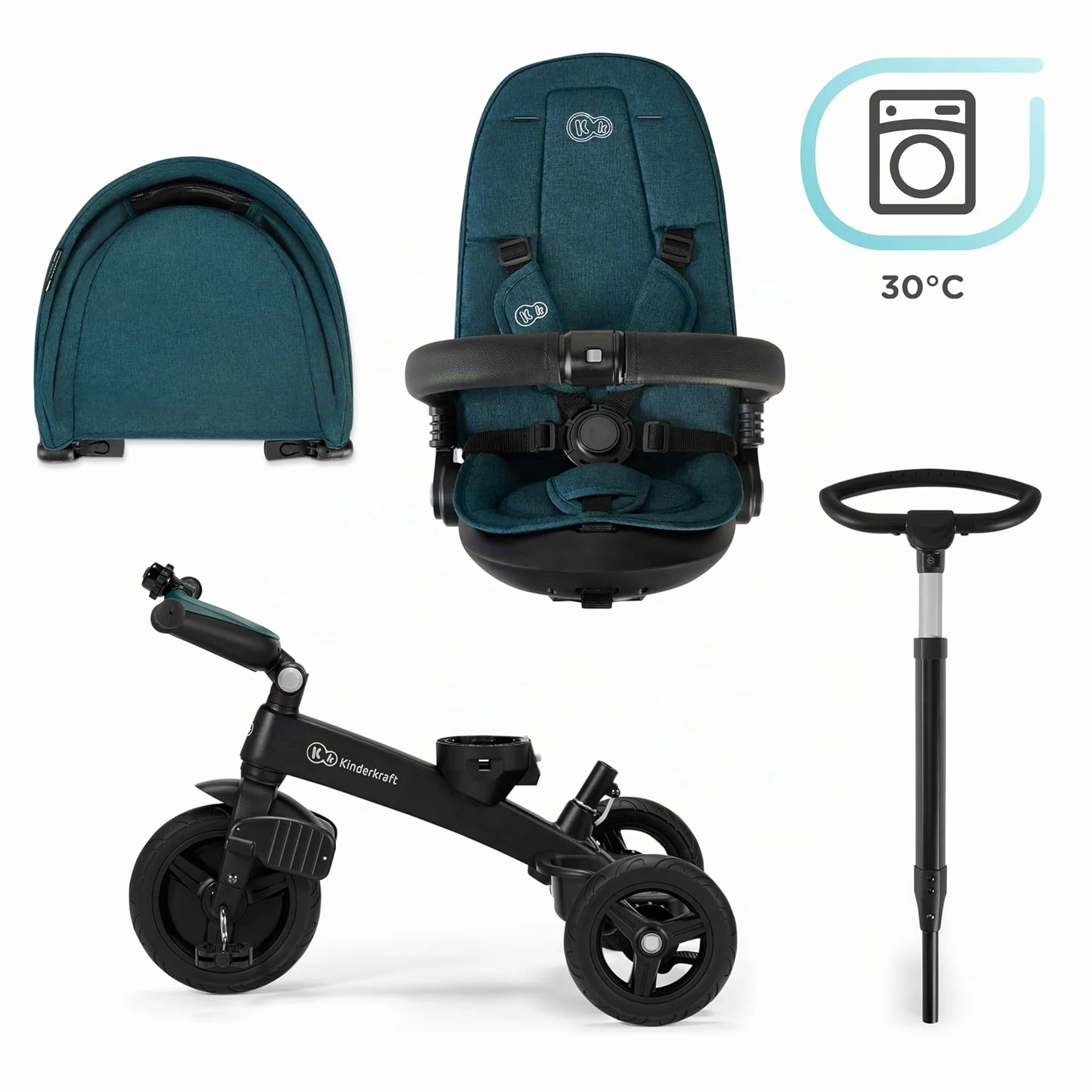 Kinderkraft Triciclo Evolutivo TWIPPER, con Maniglione, Sella Girevole 360 Gradi, Accessori, Campanello, Portabicchiere, da 9 Mesi fino a 5 Anni, Rosa