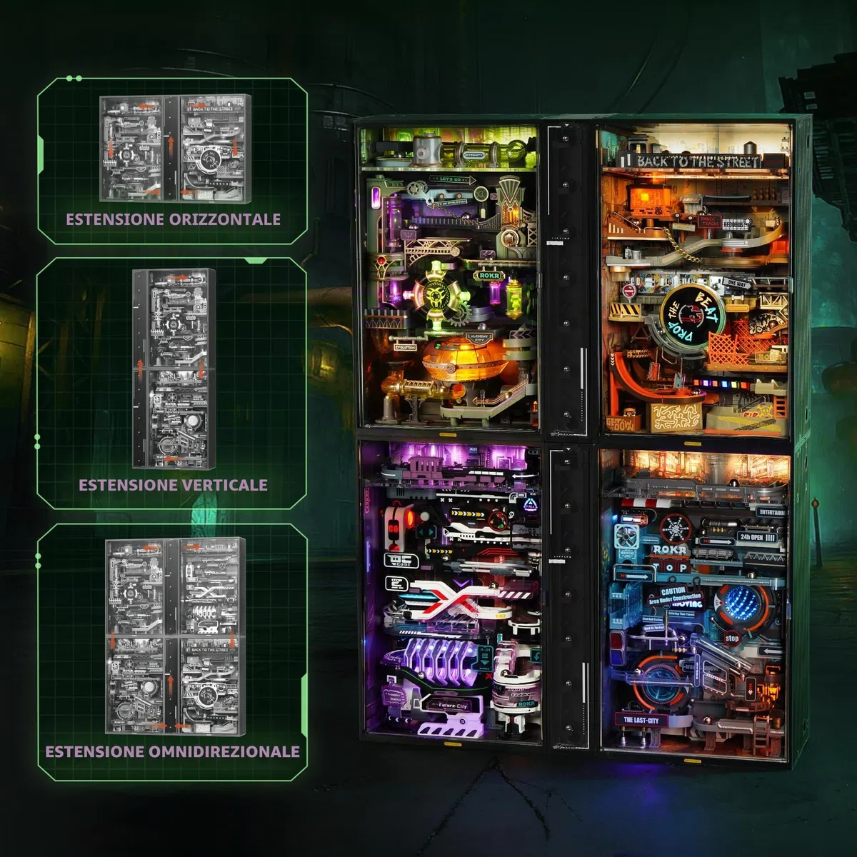 ROKR Marble Run 3D Puzzle in plastica The Alchemy City Model Kit per adulti con attivazione sonora, per costruire scrivania da gioco Cyberpunk Steampunk idea regalo - Parallel World MR04S