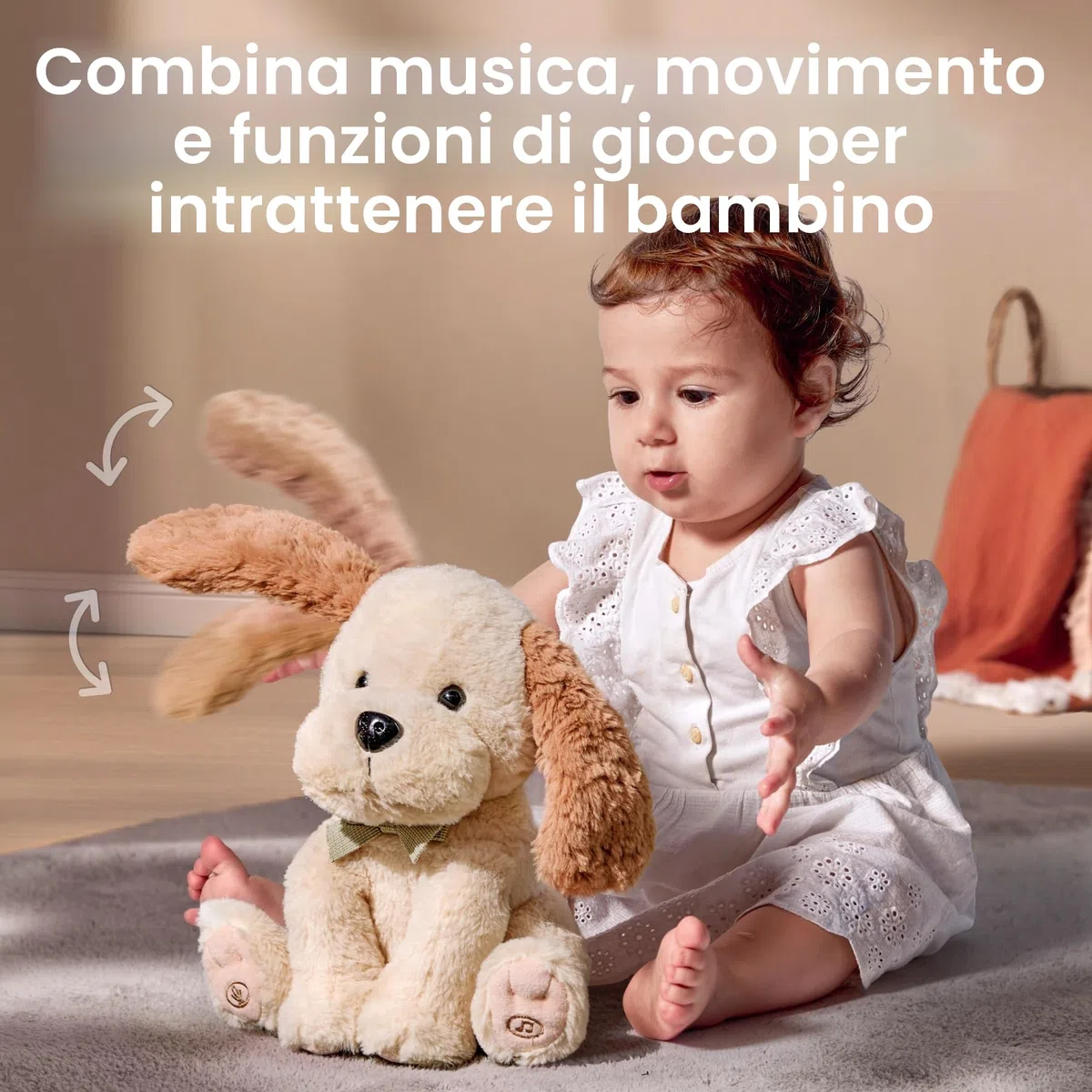 TUMAMA Peluche Interattivo Cane Che Balla e Ripete, Cagnolino Parlante con Orecchie ondulate e 6 Musica, Regalo 3-6 Anni