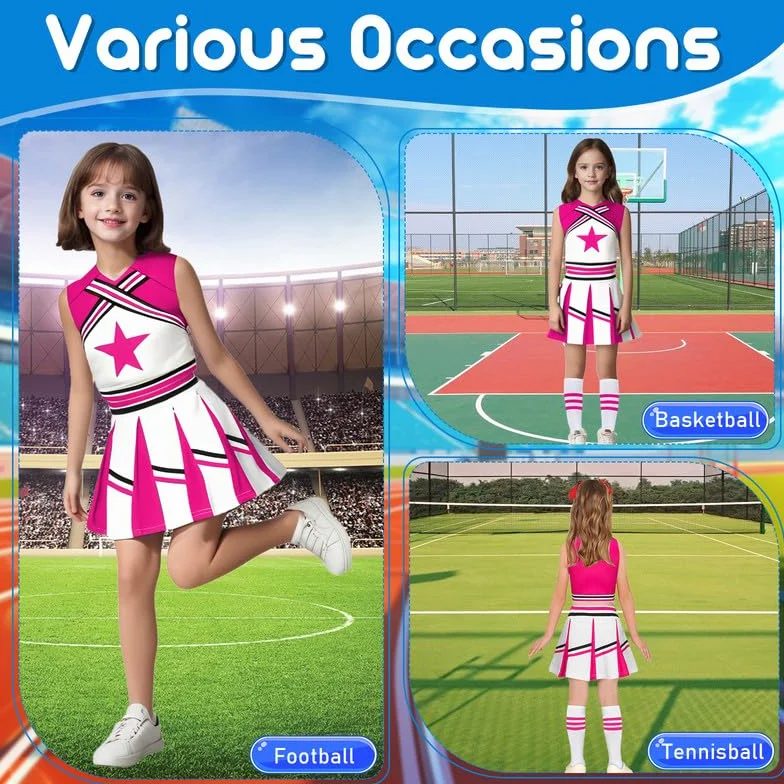 Costume da cheerleader per bambina con pompon e calzini per Halloween Carnevale