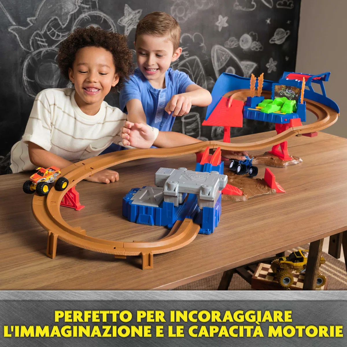 Monster Jam Set Gioco Supercharge Speedway Pista Illuminata World Finals Monster Truck Die-Cast Megalodon El Toro Loco Scala 1:64