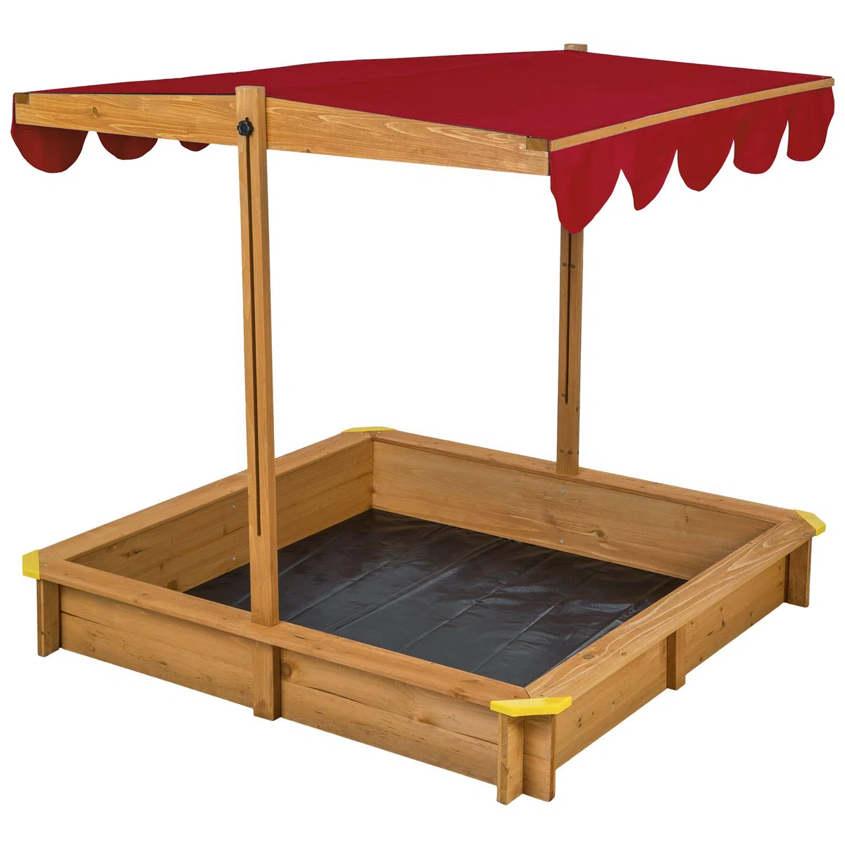tectake® Sabbiera per bambini da esterno, Sabbionaia con tetto regolabile, tenda da sole orientabile, telone antierbacce, sandbox in legno massiccio, paraspigoli in plastica - 120x120x120 cm, Rosso