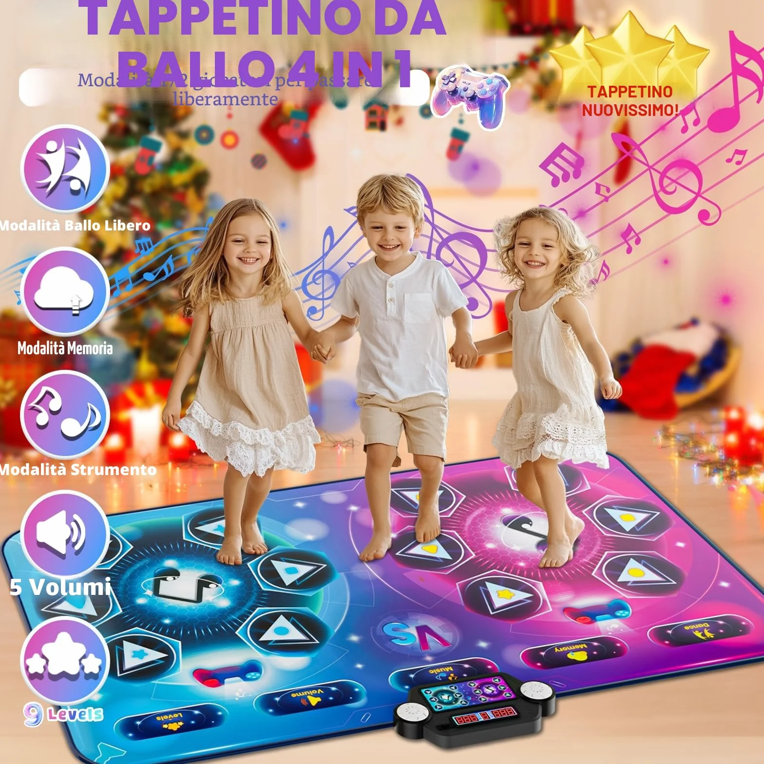 Tappetino da ballo per 2 utenti, elettronico, per giochi di danza, modalità 1 o 2 giocatori, tappetino da gioco, con scatola di batterie, a LED, per bambini e bambine 3-12 anni