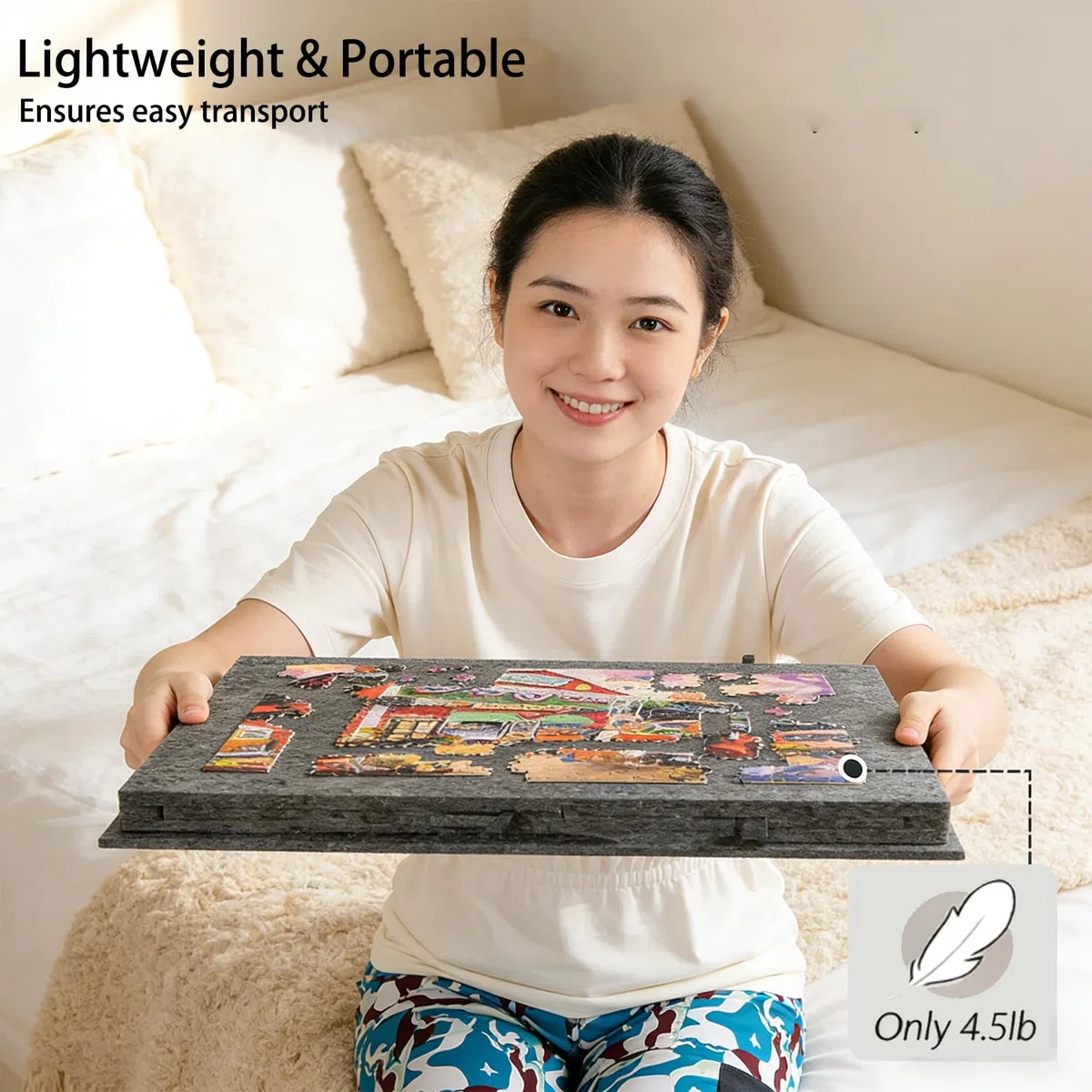Tavolo Puzzle Pieghevole con 6 Cassetti, Tavolo da Puzzle Portatile in Feltro Grigio Scuro per 1000 Pezzi, 77x53.6x4.2cm, per Conservazione e Trasporto