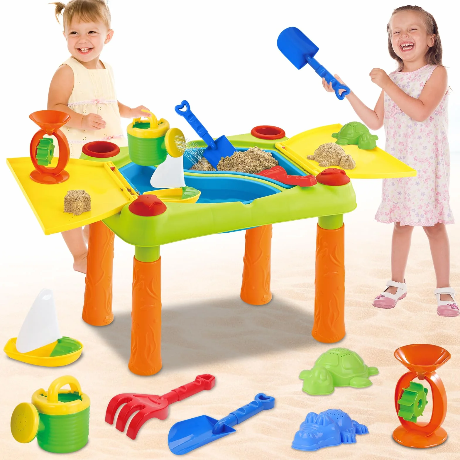 deAO Tavolo da Sabbia e Acqua per Bambini, Giochi da Sabbiera Esterno e Giardino con accessori, Sicurezza e Creatività, Ideale per Spiaggia e Cas