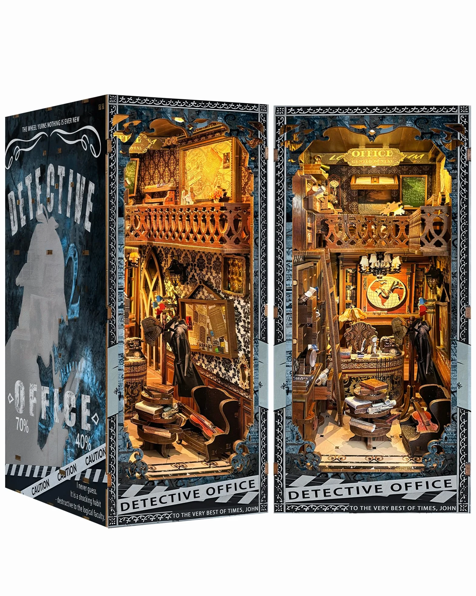 Quanquer Book Nook Kit_ con luce a LED, copertura antipolvere in miniatura, casa delle bambole in miniatura, libreria in legno 3D, puzzle in legno, detective office booknook(detective Office)