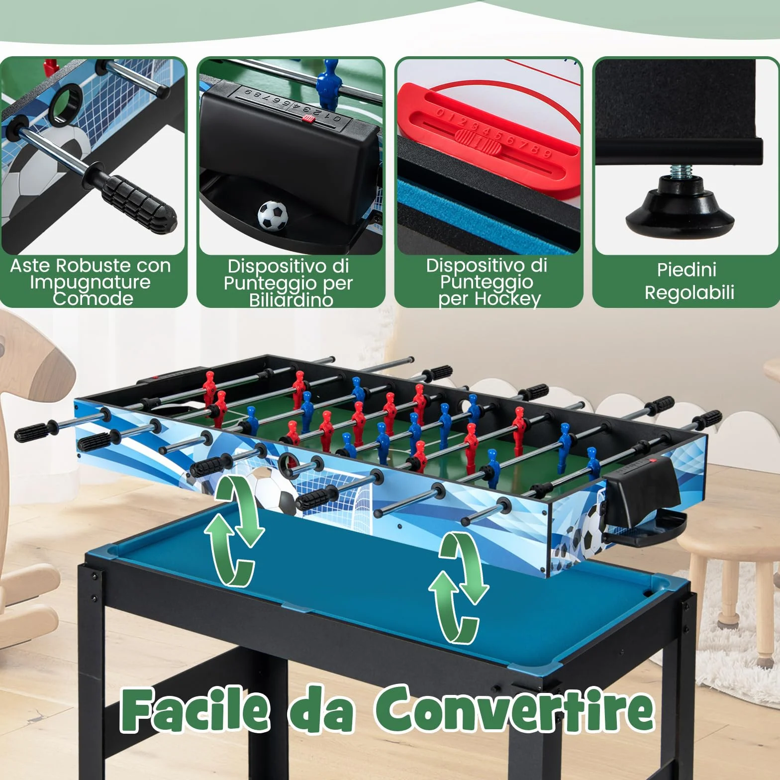 COSTWAY 15 in 1 Set da Tavolo da Gioco Combo, Tavolo Multigioco Basket Calcetto Hockey Biliardo Ping Pong Bowling Shuffleboard ecc, Set Combinato per Giochi Multipli per Bar Casa Ufficio