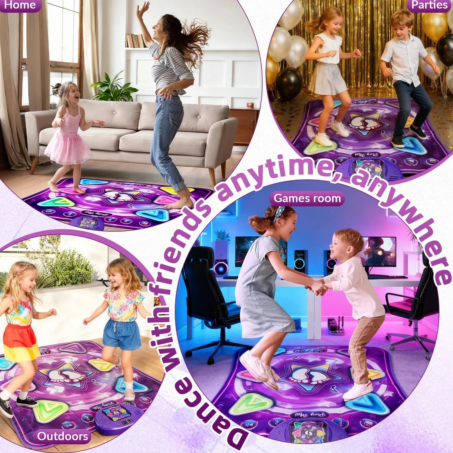 Bambini Tappetino da Ballo con 6 LED, Tappeto da Ballo con Bluetooth per 3 4 5 6 7 8+ Anni,Tappetino da Ballo Elettronico,Giocattolo Tappeto Musicale da Ballo,Regali di Natale di Compleanno (Viola)